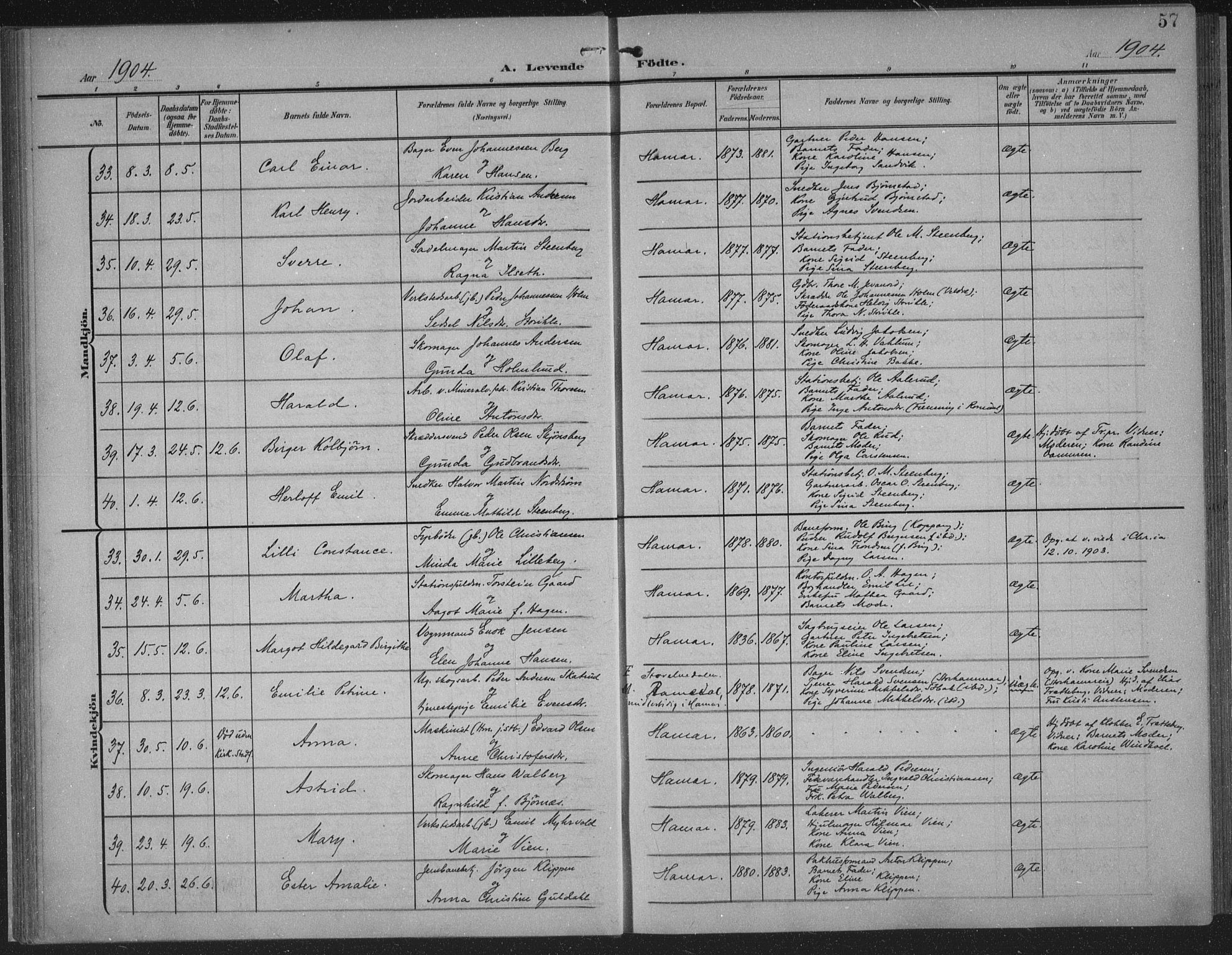 Hamar prestekontor, AV/SAH-DOMPH-002/H/Ha/Haa/L0001: Parish register (official) no. 1, 1900-1914, p. 57