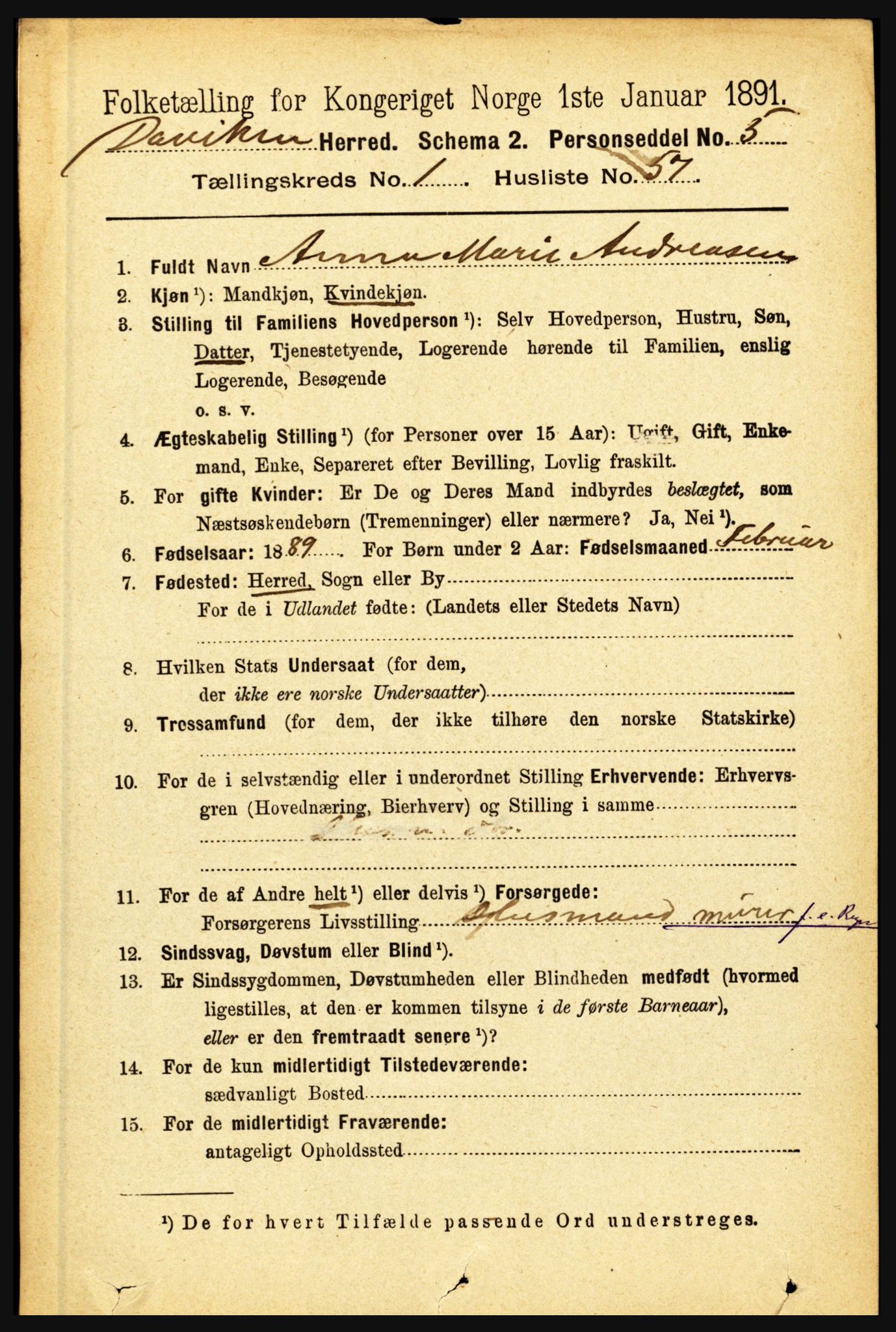 RA, 1891 census for 1442 Davik, 1891, p. 438