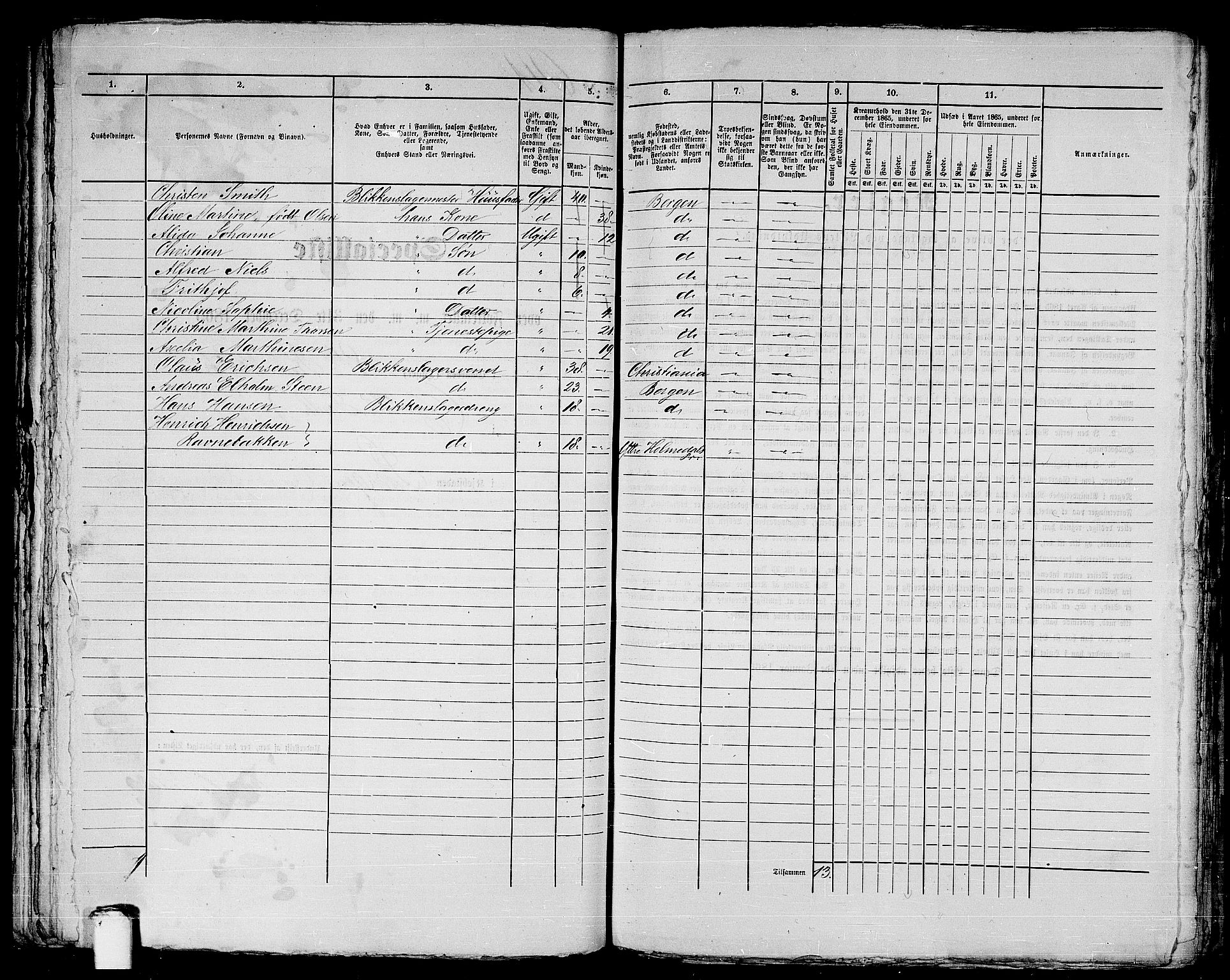 RA, 1865 census for Bergen, 1865, p. 1341