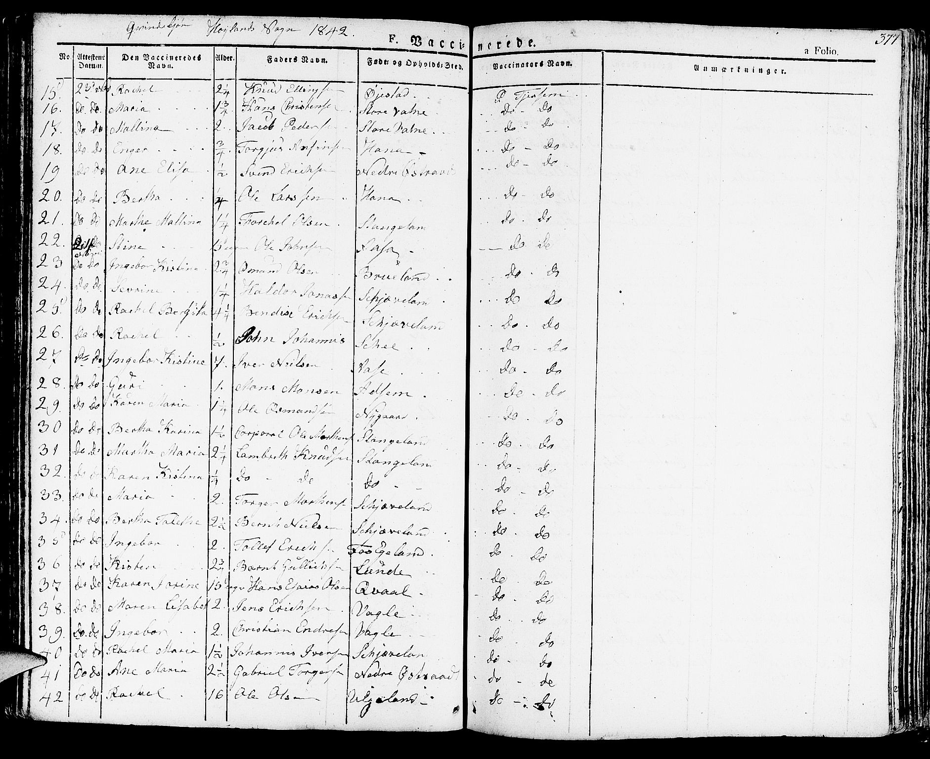 Høyland sokneprestkontor, SAST/A-101799/001/30BA/L0007: Parish register (official) no. A 7 /1, 1825-1841, p. 377
