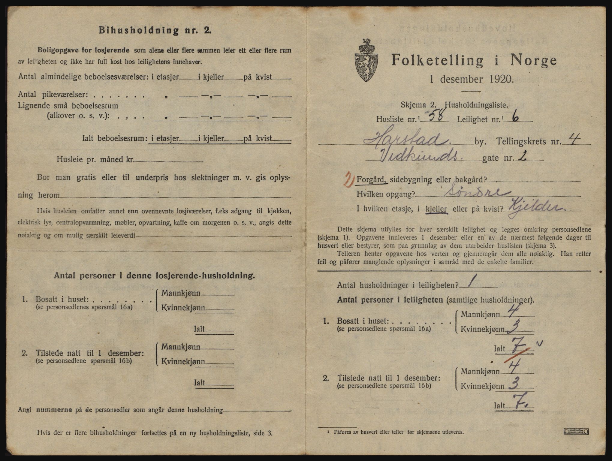 SATØ, 1920 census for Harstad, 1920, p. 1617