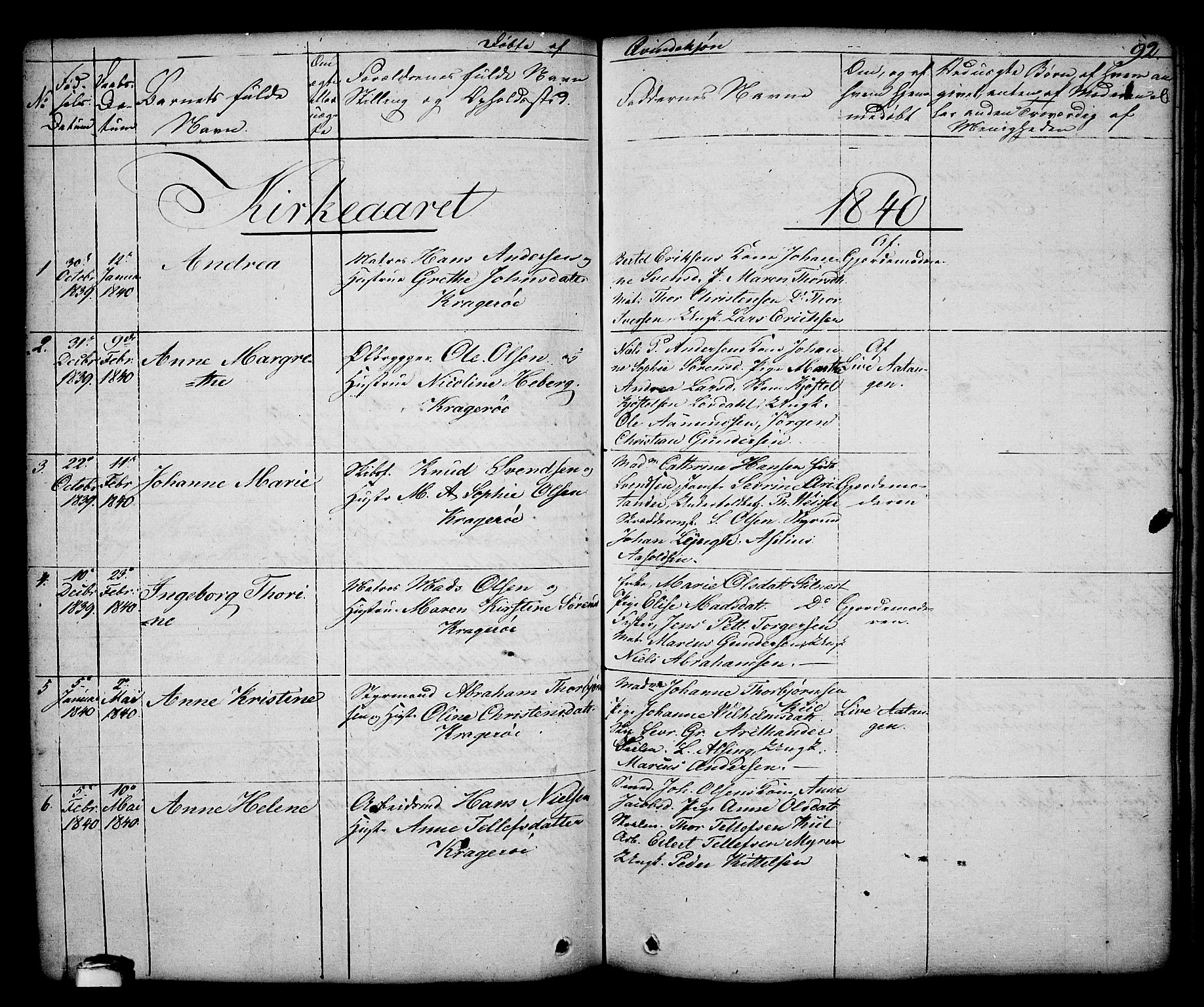 Kragerø kirkebøker, SAKO/A-278/G/Ga/L0003: Parish register (copy) no. 3, 1832-1852, p. 92