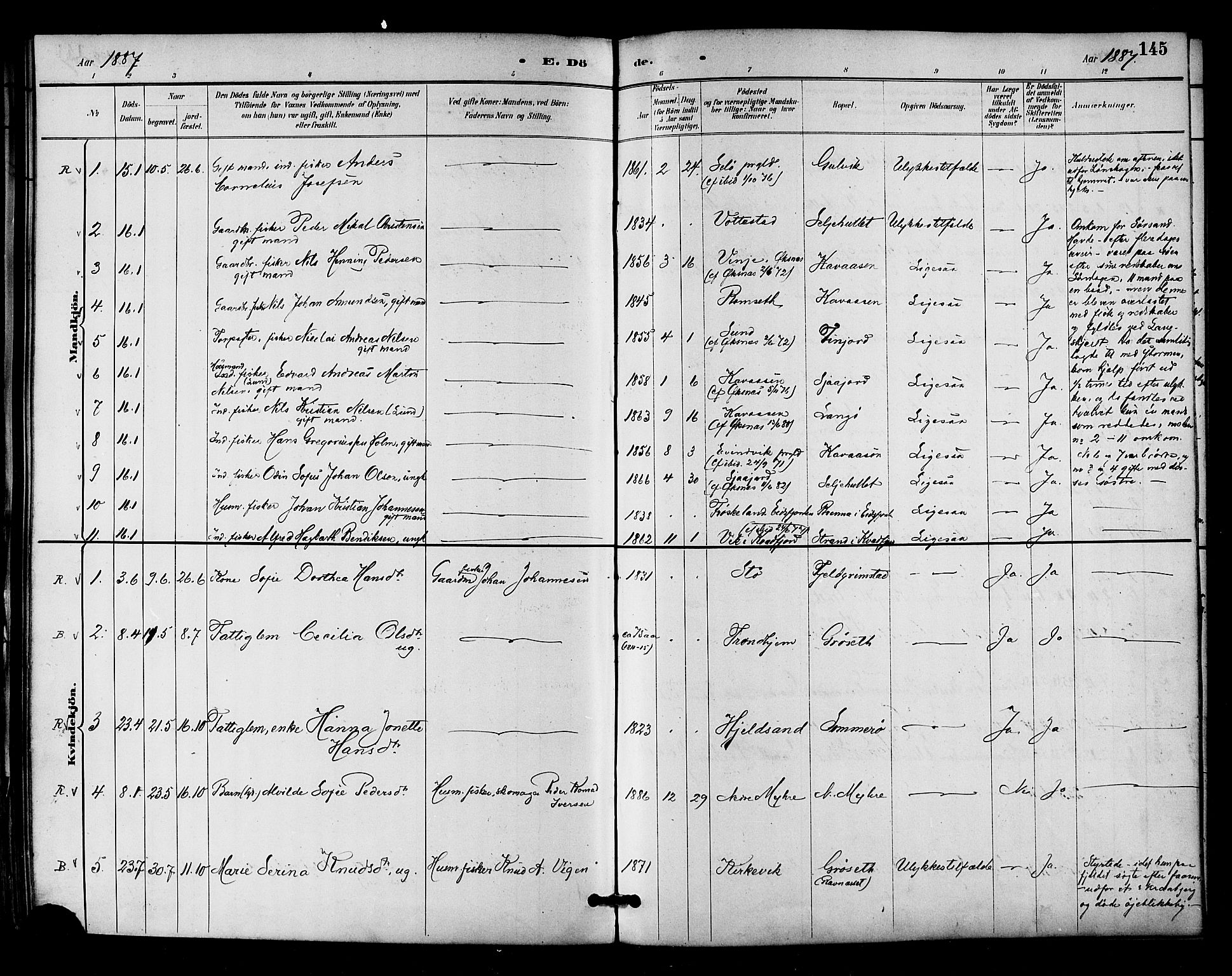 Ministerialprotokoller, klokkerbøker og fødselsregistre - Nordland, AV/SAT-A-1459/893/L1337: Parish register (official) no. 893A09, 1885-1893, p. 145