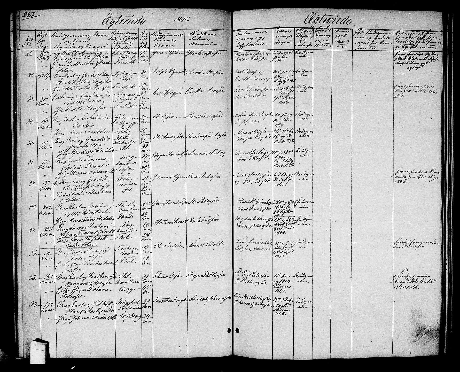 Halden prestekontor Kirkebøker, SAO/A-10909/G/Ga/L0004: Parish register (copy) no. 4, 1845-1854, p. 287