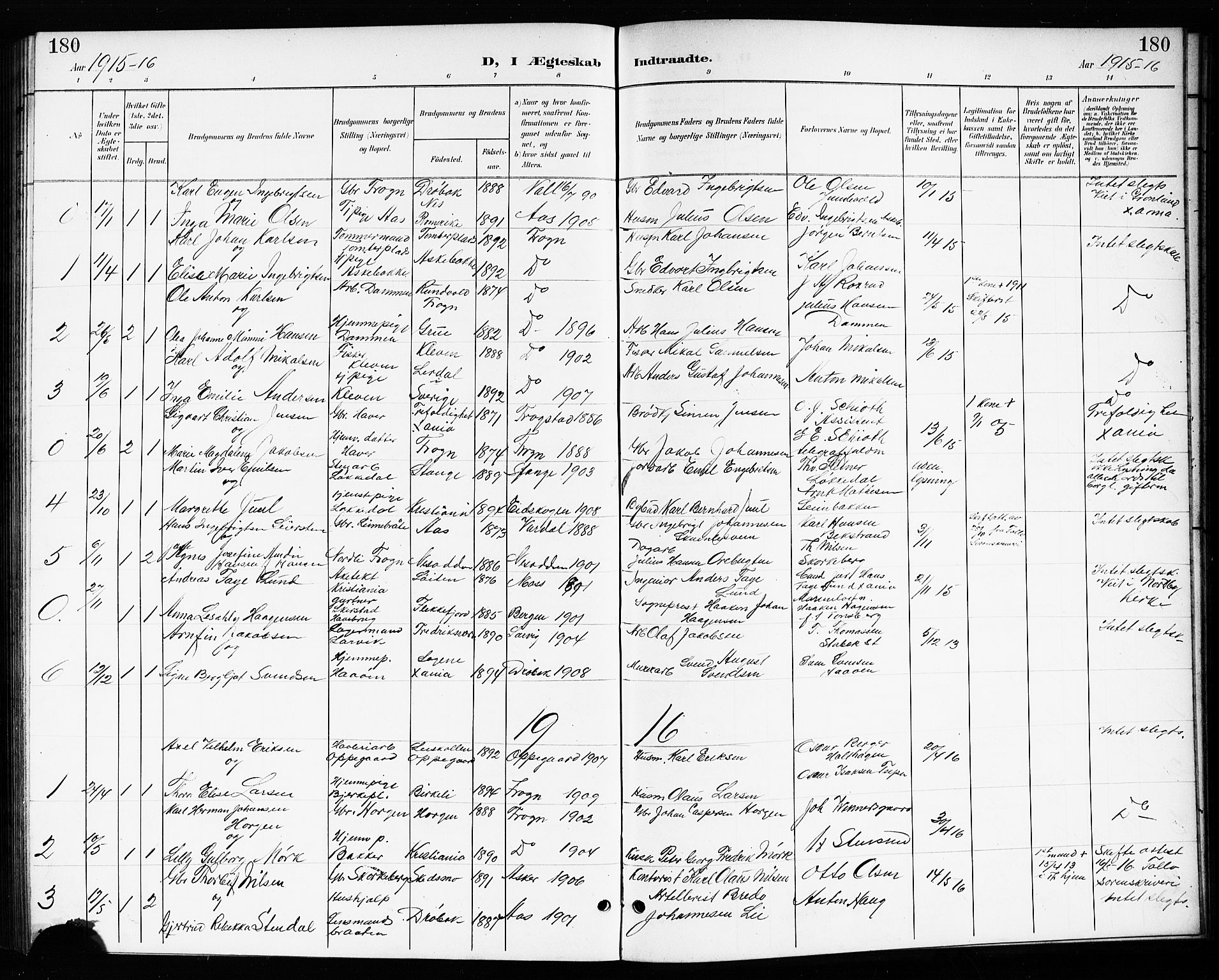 Drøbak prestekontor Kirkebøker, AV/SAO-A-10142a/G/Gb/L0001: Parish register (copy) no. II 1, 1901-1919, p. 180