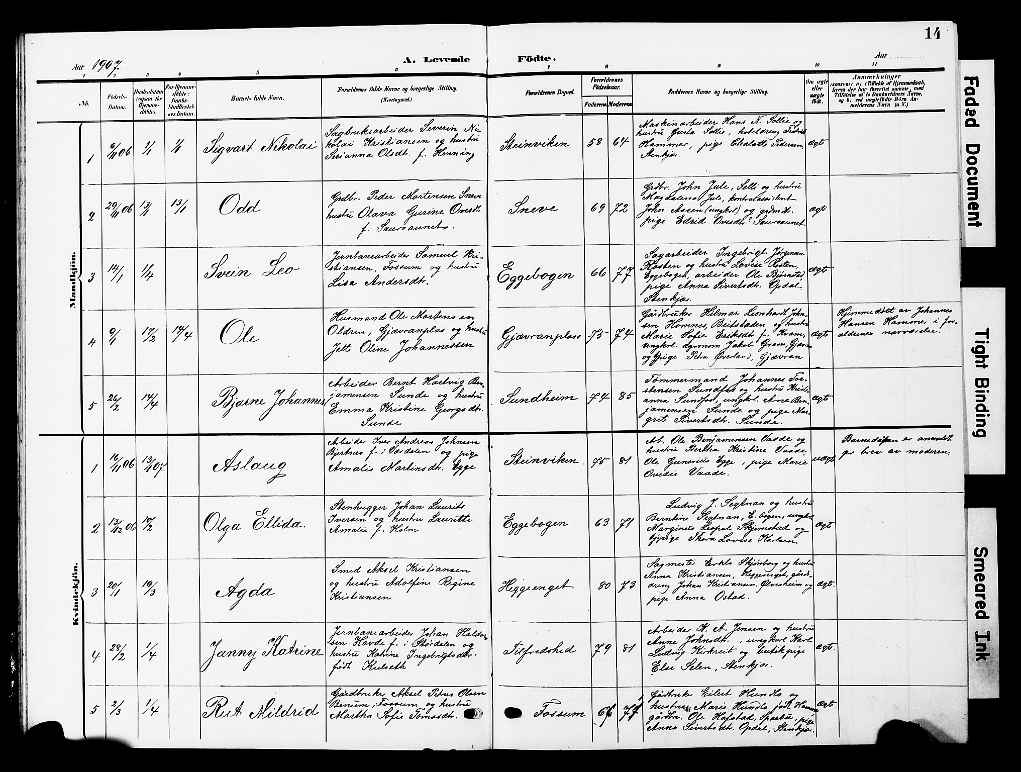 Ministerialprotokoller, klokkerbøker og fødselsregistre - Nord-Trøndelag, SAT/A-1458/740/L0381: Parish register (copy) no. 740C02, 1903-1914, p. 14