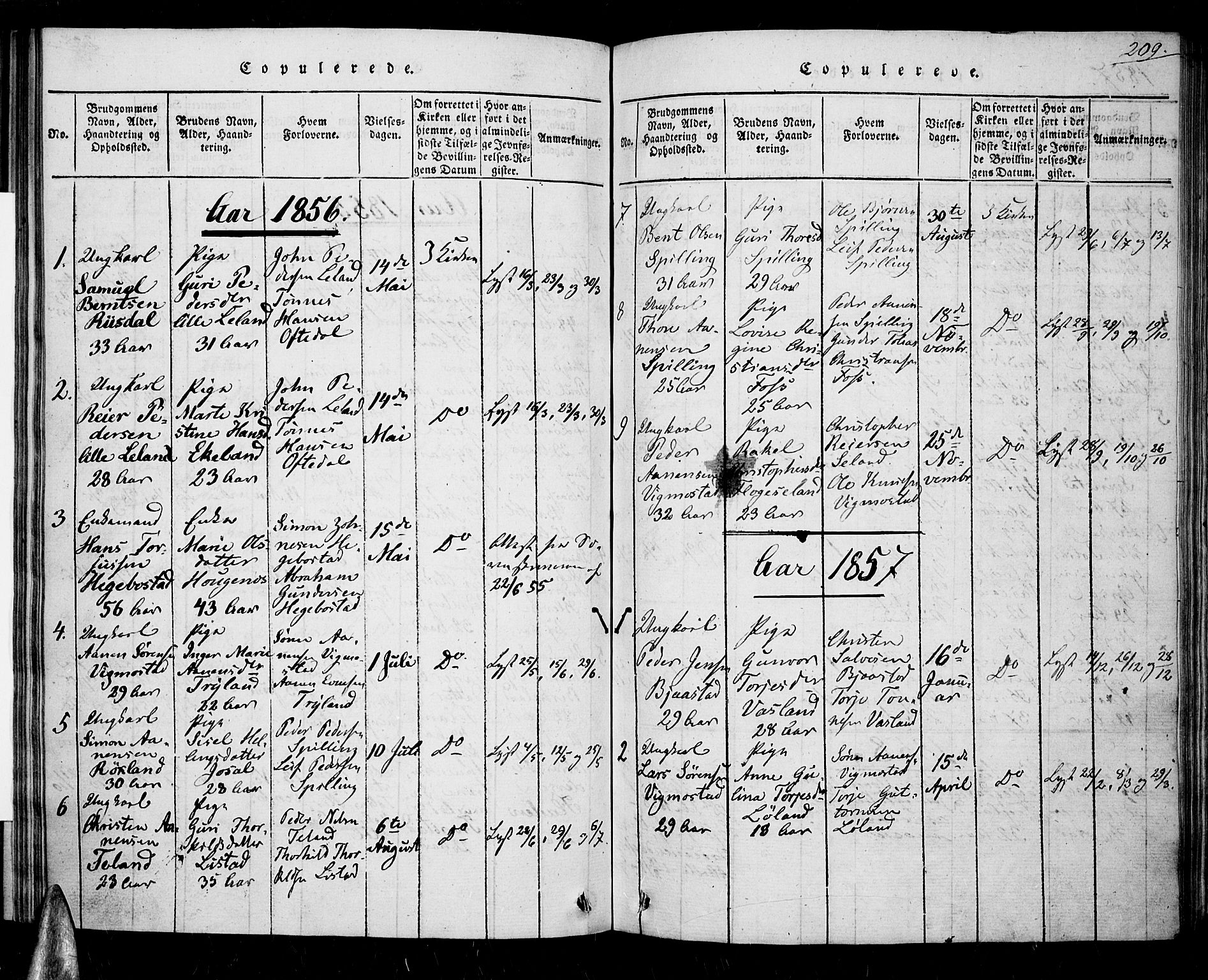 Nord-Audnedal sokneprestkontor, SAK/1111-0032/F/Fa/Fab/L0001: Parish register (official) no. A 1, 1816-1858, p. 209