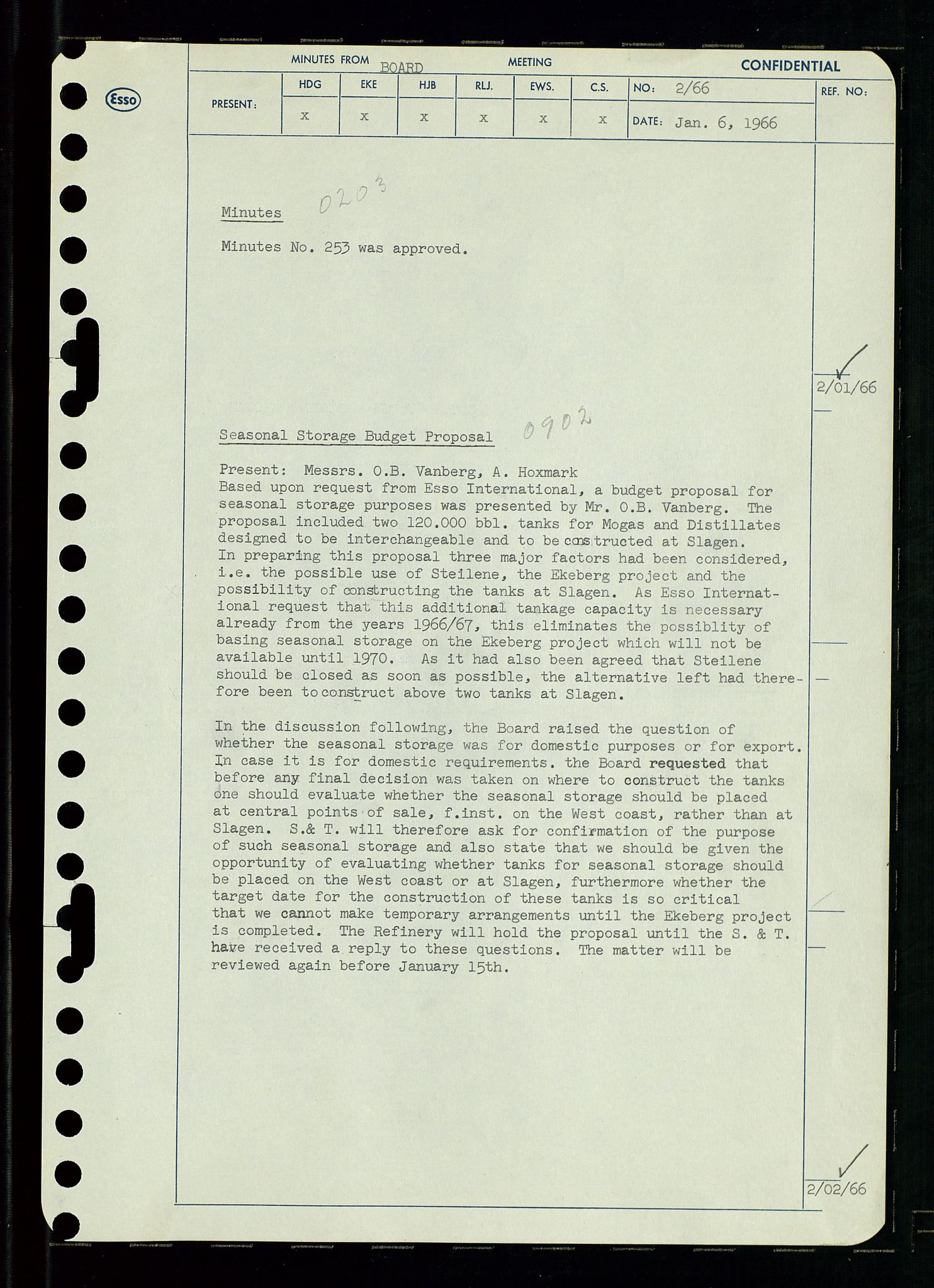 Pa 0982 - Esso Norge A/S, AV/SAST-A-100448/A/Aa/L0002/0002: Den administrerende direksjon Board minutes (styrereferater) / Den administrerende direksjon Board minutes (styrereferater), 1966, p. 5