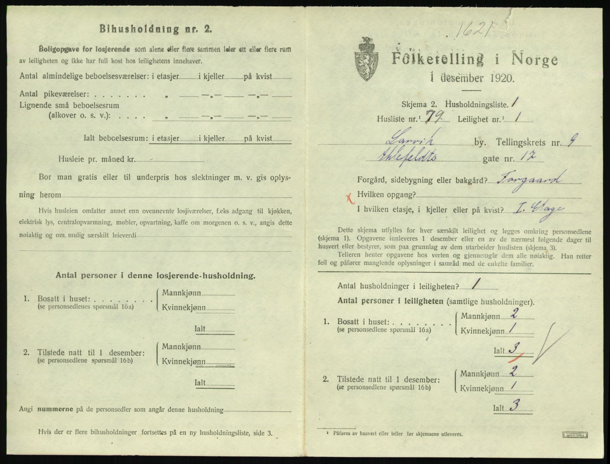 SAKO, 1920 census for Larvik, 1920, p. 7306