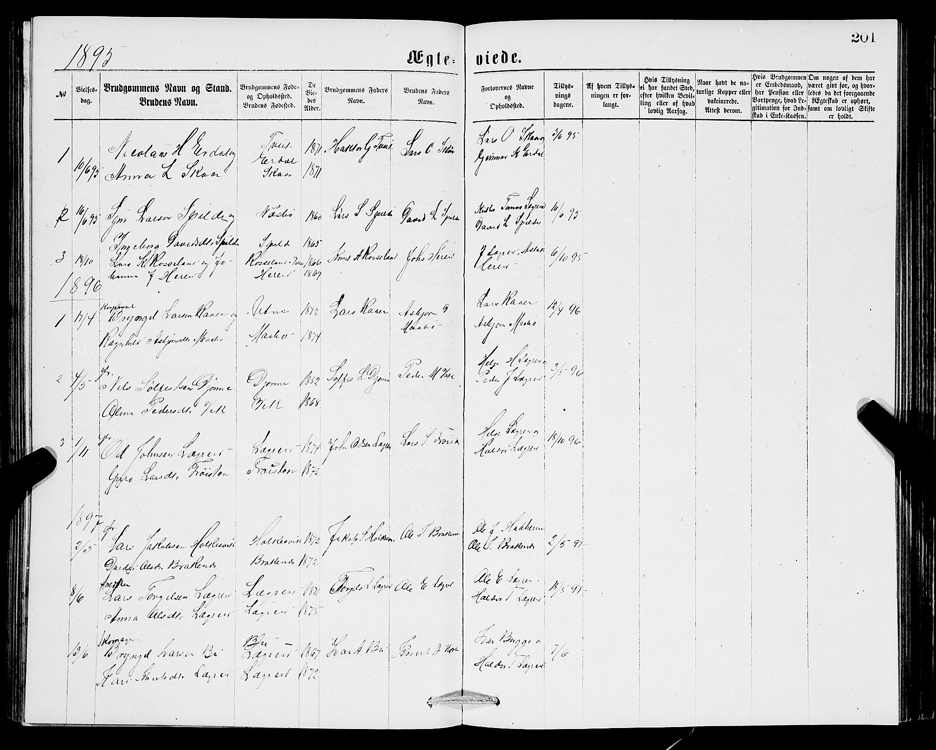 Ullensvang sokneprestembete, AV/SAB-A-78701/H/Hab: Parish register (copy) no. C 2, 1871-1899, p. 201