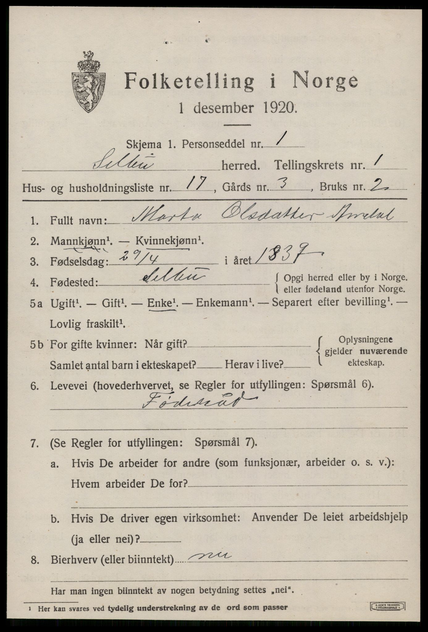 SAT, 1920 census for Selbu, 1920, p. 1918
