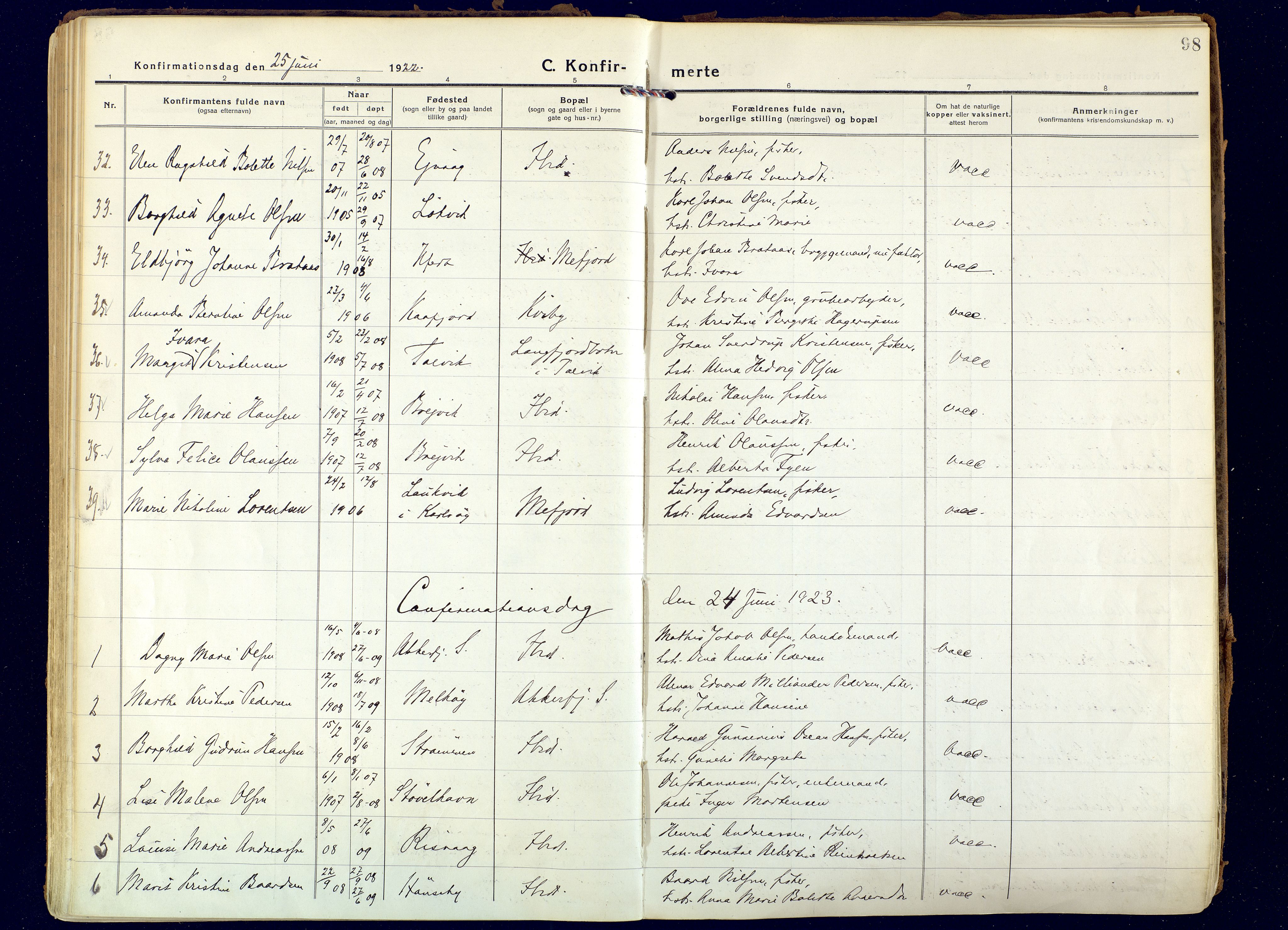 Hammerfest sokneprestkontor, SATØ/S-1347: Parish register (official) no. 18, 1918-1933, p. 98