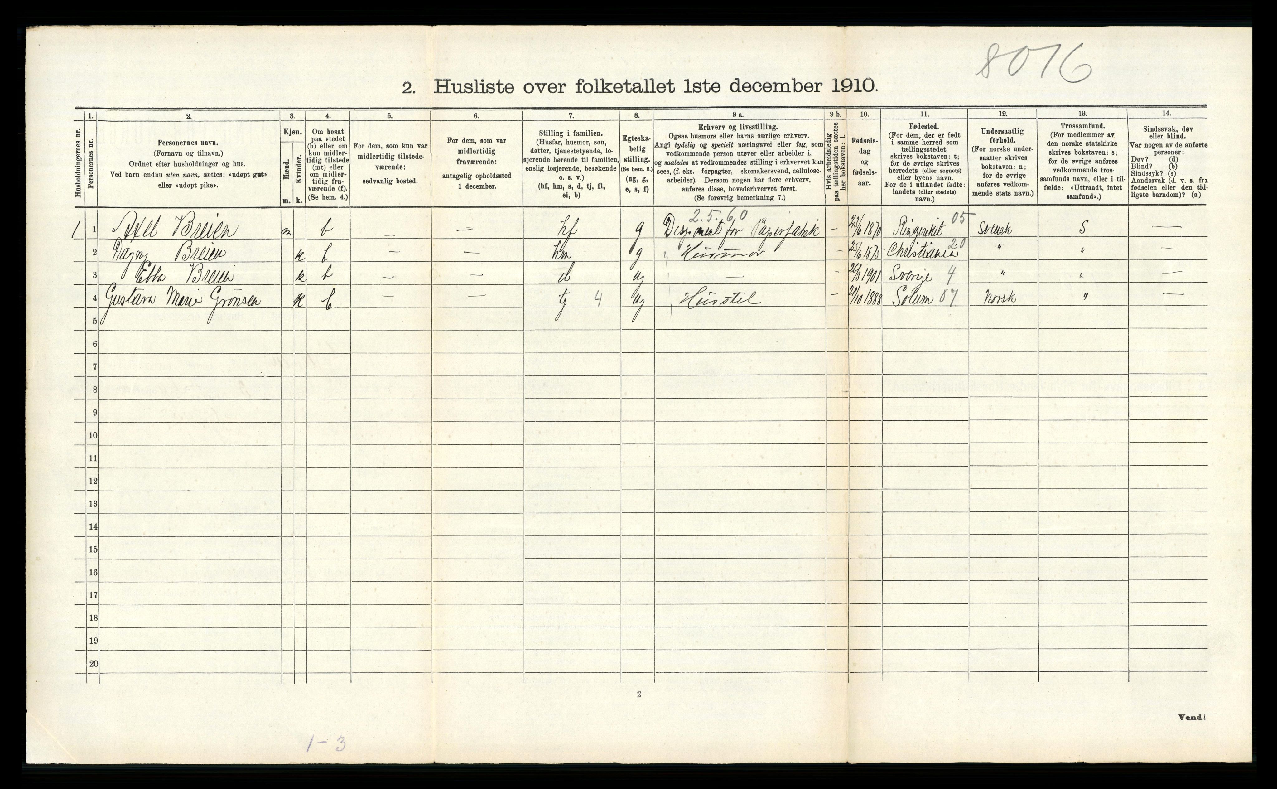 RA, 1910 census for Gjerpen, 1910, p. 276