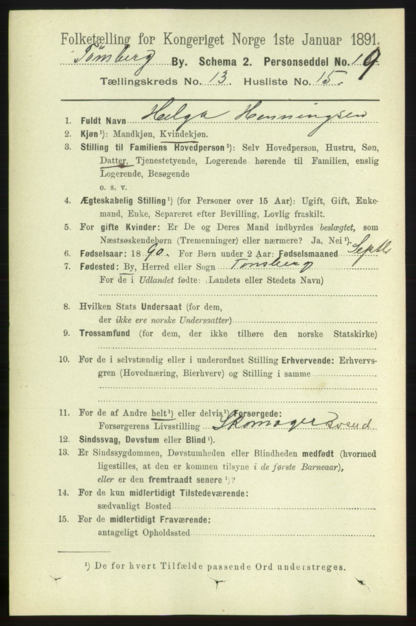 RA, 1891 census for 0705 Tønsberg, 1891, p. 4508