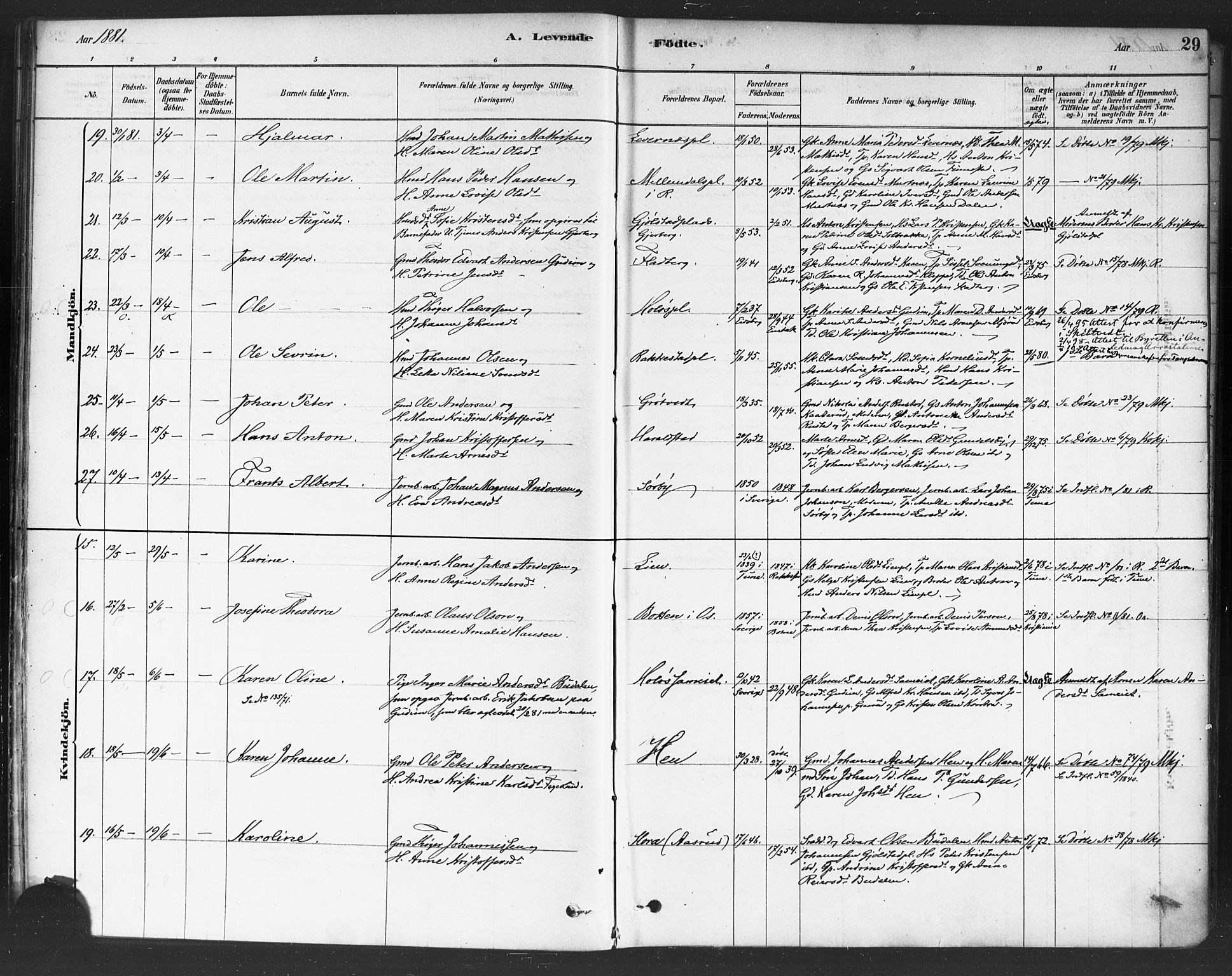 Rakkestad prestekontor Kirkebøker, AV/SAO-A-2008/F/Fa/L0012: Parish register (official) no. I 12, 1878-1893, p. 29