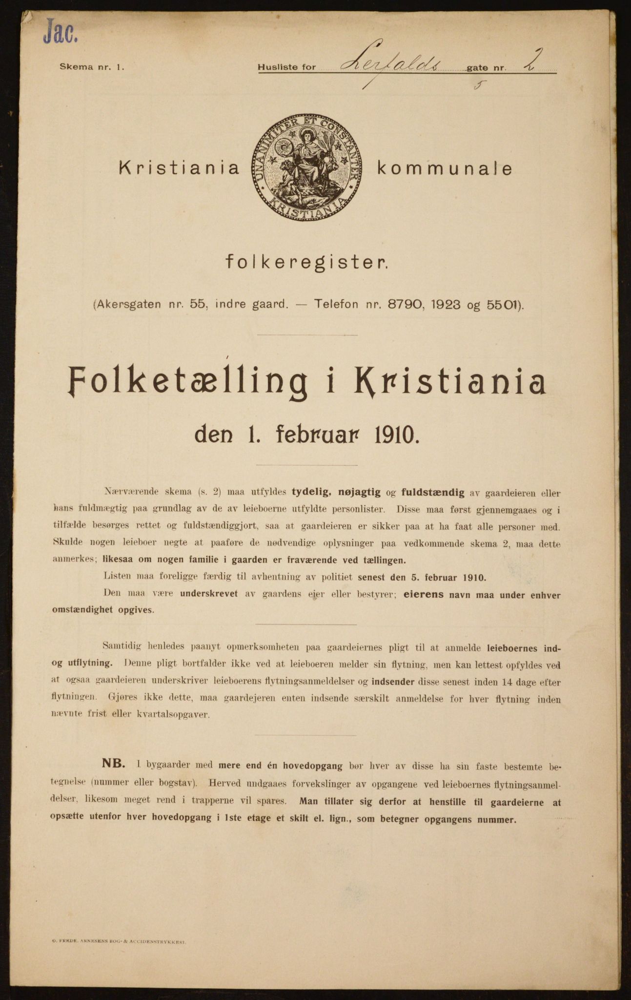 OBA, Municipal Census 1910 for Kristiania, 1910, p. 55282