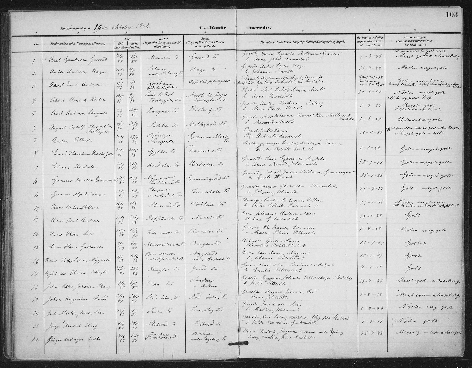 Trøgstad prestekontor Kirkebøker, SAO/A-10925/F/Fa/L0011: Parish register (official) no. I 11, 1899-1919, p. 103
