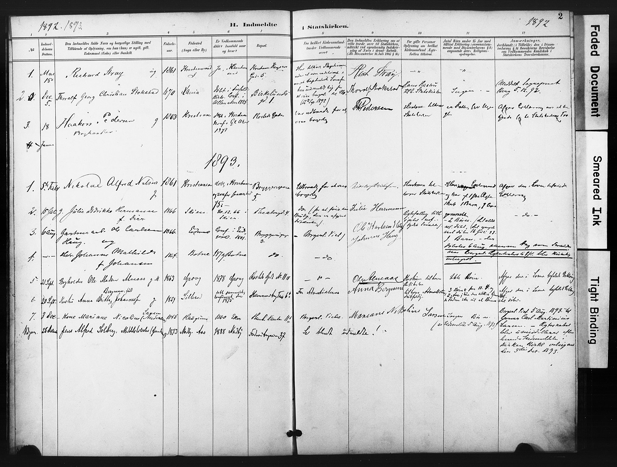 Trefoldighet prestekontor Kirkebøker, AV/SAO-A-10882/F/Ff/L0002: Parish register (official) no. VI 2, 1891-1918, p. 2