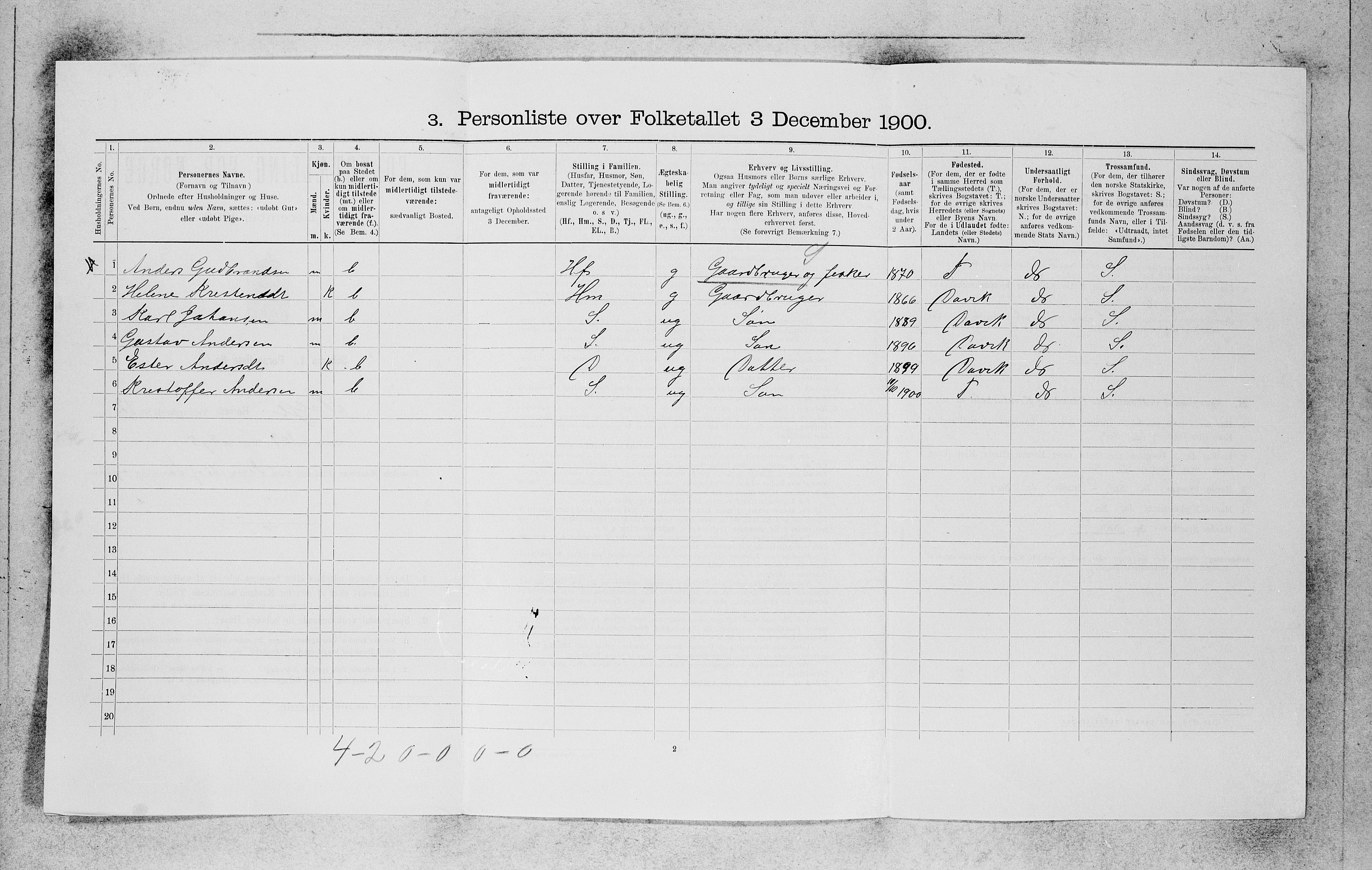 SAB, 1900 census for Selje, 1900, p. 1137