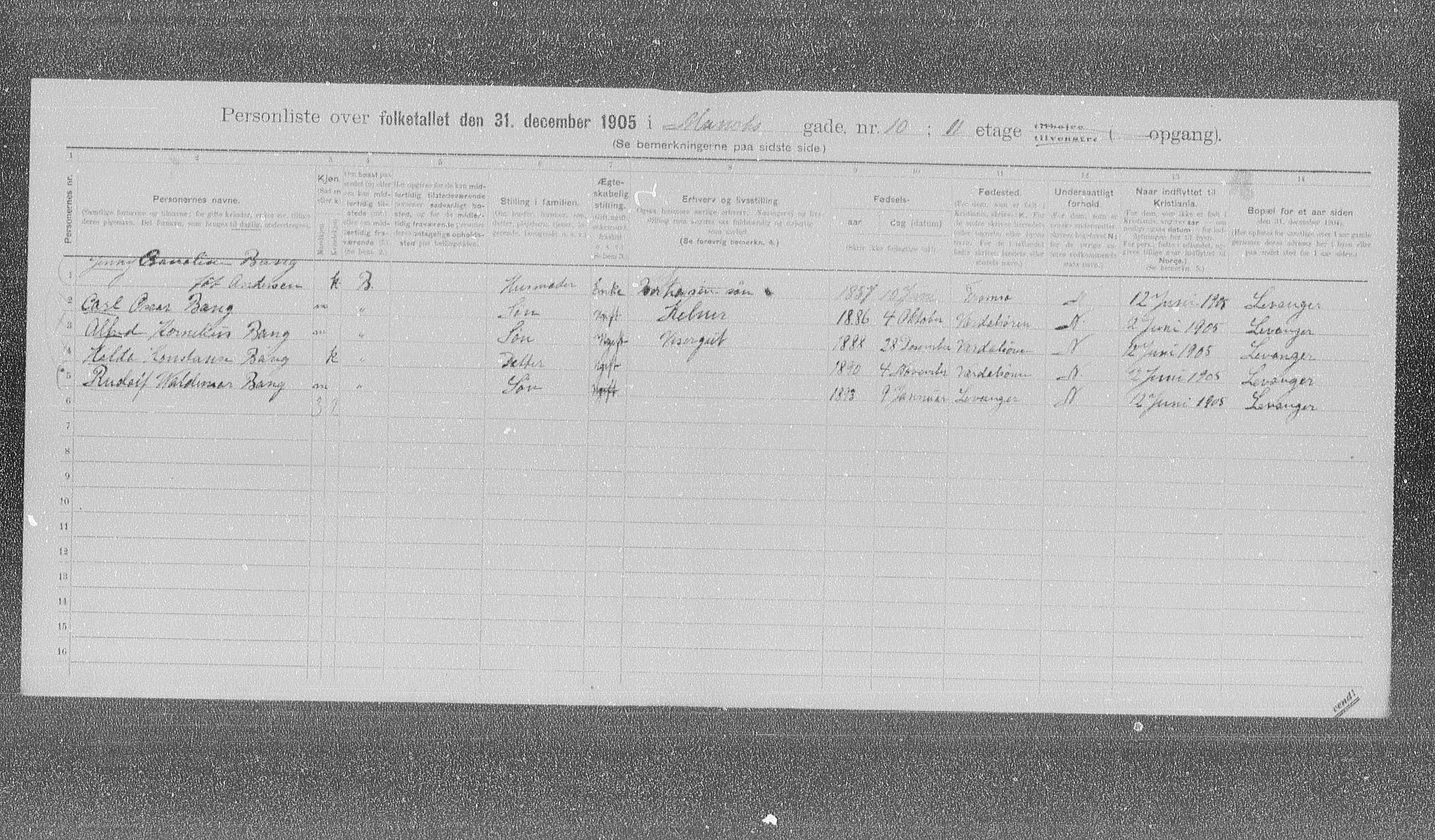 OBA, Municipal Census 1905 for Kristiania, 1905, p. 35020