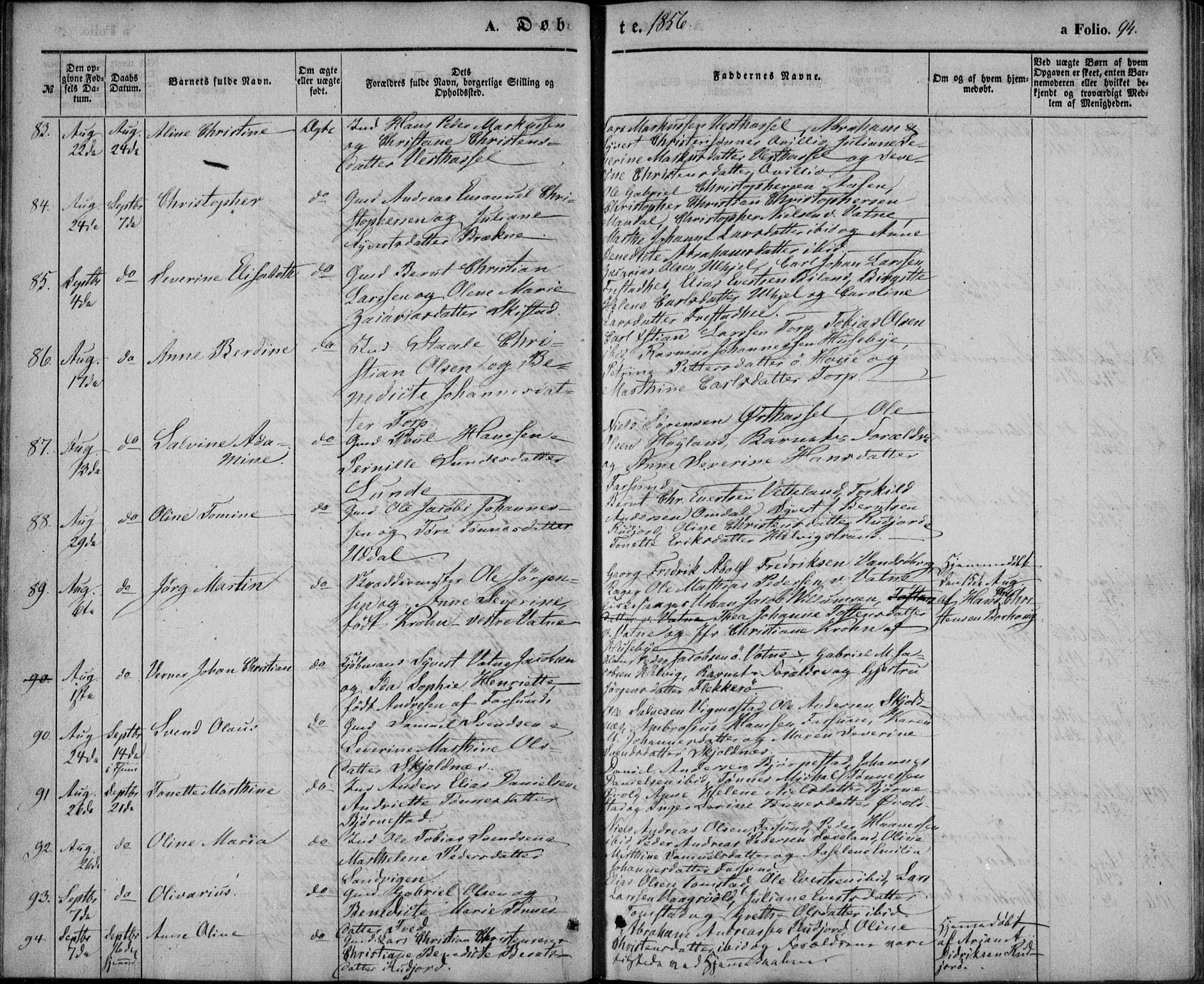 Lista sokneprestkontor, AV/SAK-1111-0027/F/Fb/L0002: Parish register (copy) no. B 2, 1847-1862, p. 94