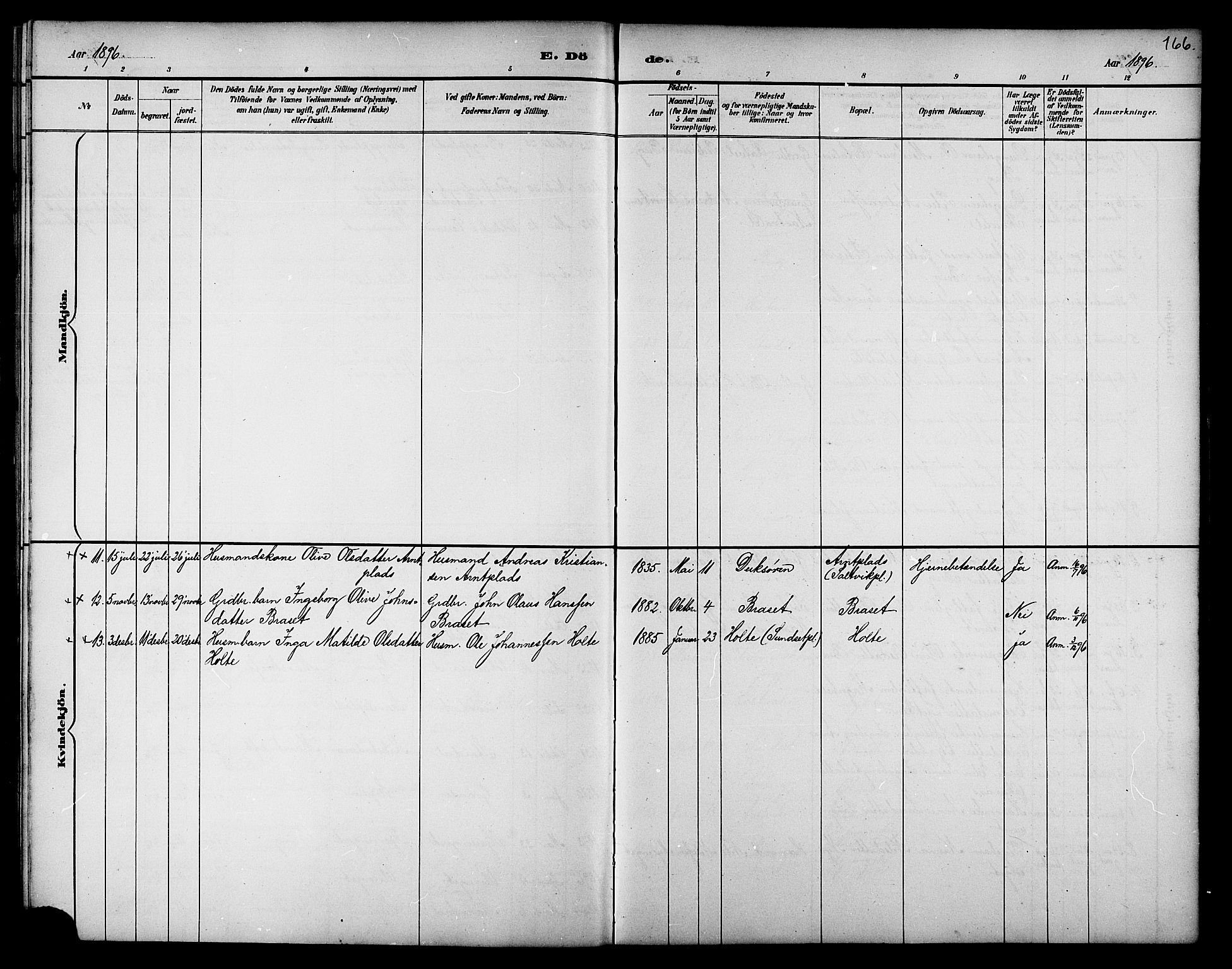 Ministerialprotokoller, klokkerbøker og fødselsregistre - Nord-Trøndelag, SAT/A-1458/733/L0327: Parish register (copy) no. 733C02, 1888-1918, p. 166