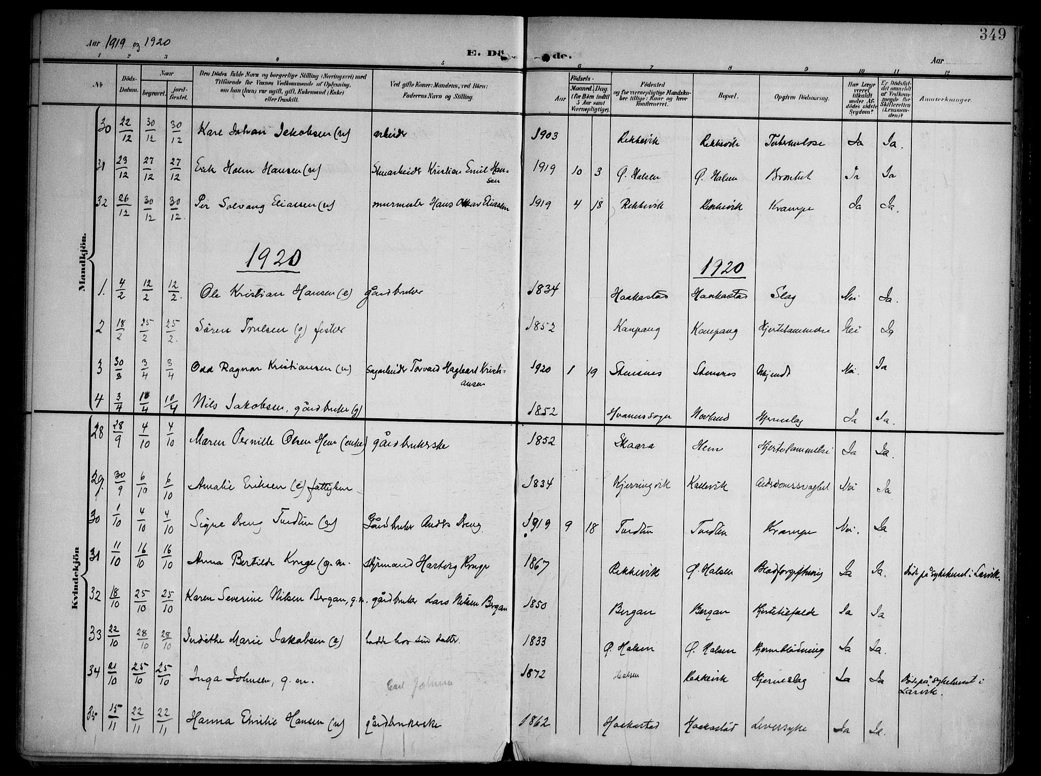 Tjølling kirkebøker, AV/SAKO-A-60/F/Fa/L0010: Parish register (official) no. 10, 1906-1923, p. 349