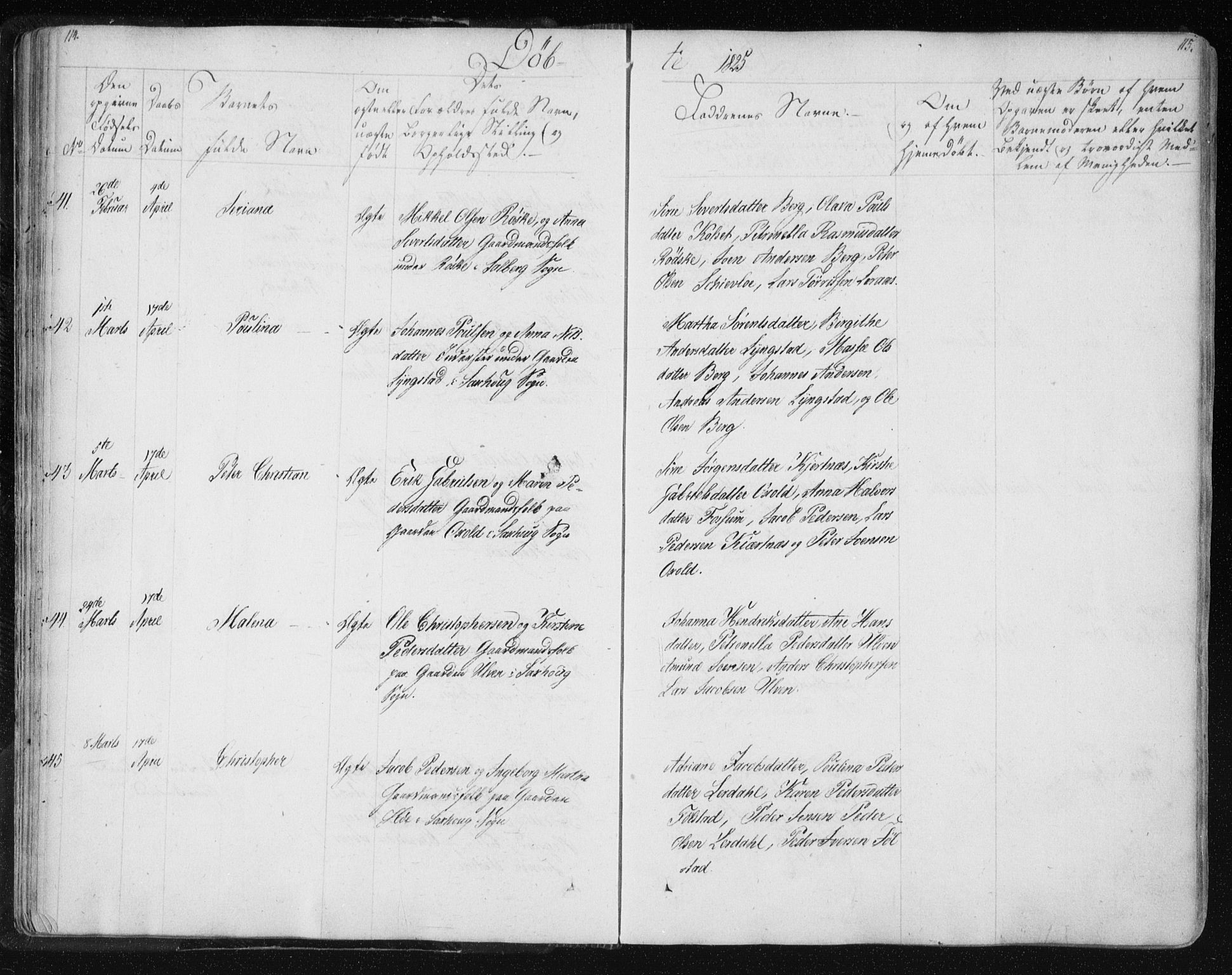 Ministerialprotokoller, klokkerbøker og fødselsregistre - Nord-Trøndelag, AV/SAT-A-1458/730/L0276: Parish register (official) no. 730A05, 1822-1830, p. 114-115