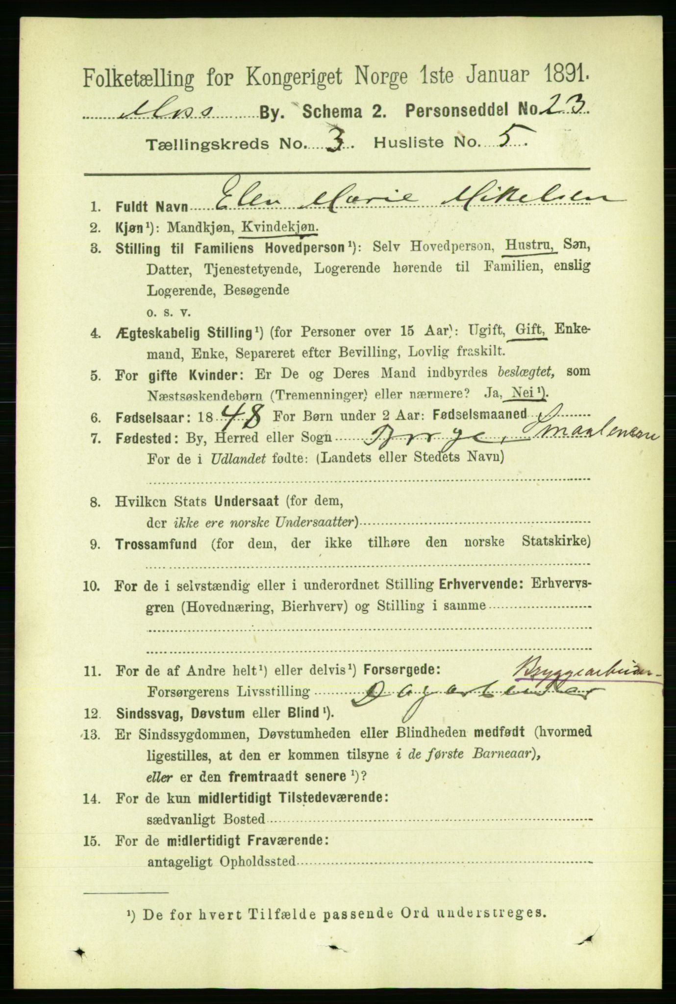 RA, 1891 census for 0104 Moss, 1891, p. 2458