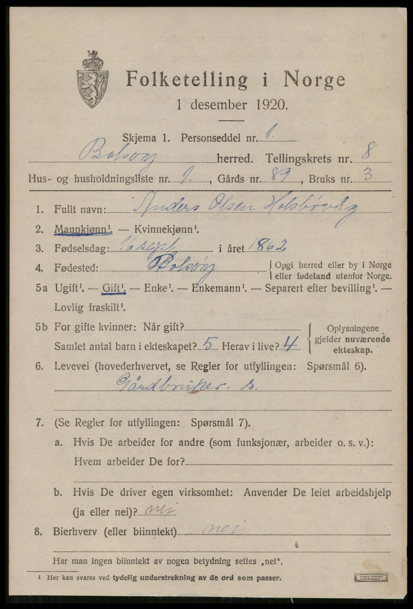 SAT, 1920 census for Bolsøy, 1920, p. 9609
