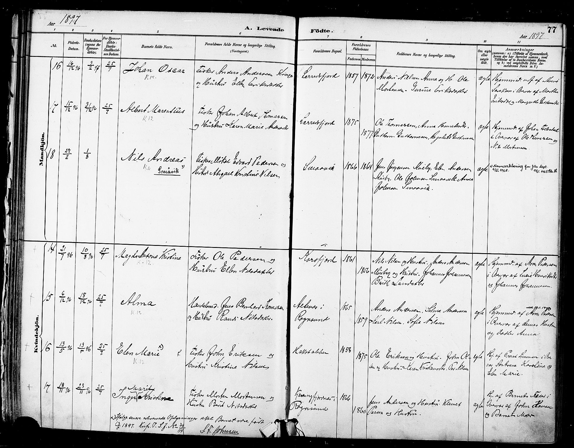 Talvik sokneprestkontor, AV/SATØ-S-1337/H/Ha/L0013kirke: Parish register (official) no. 13, 1886-1897, p. 77