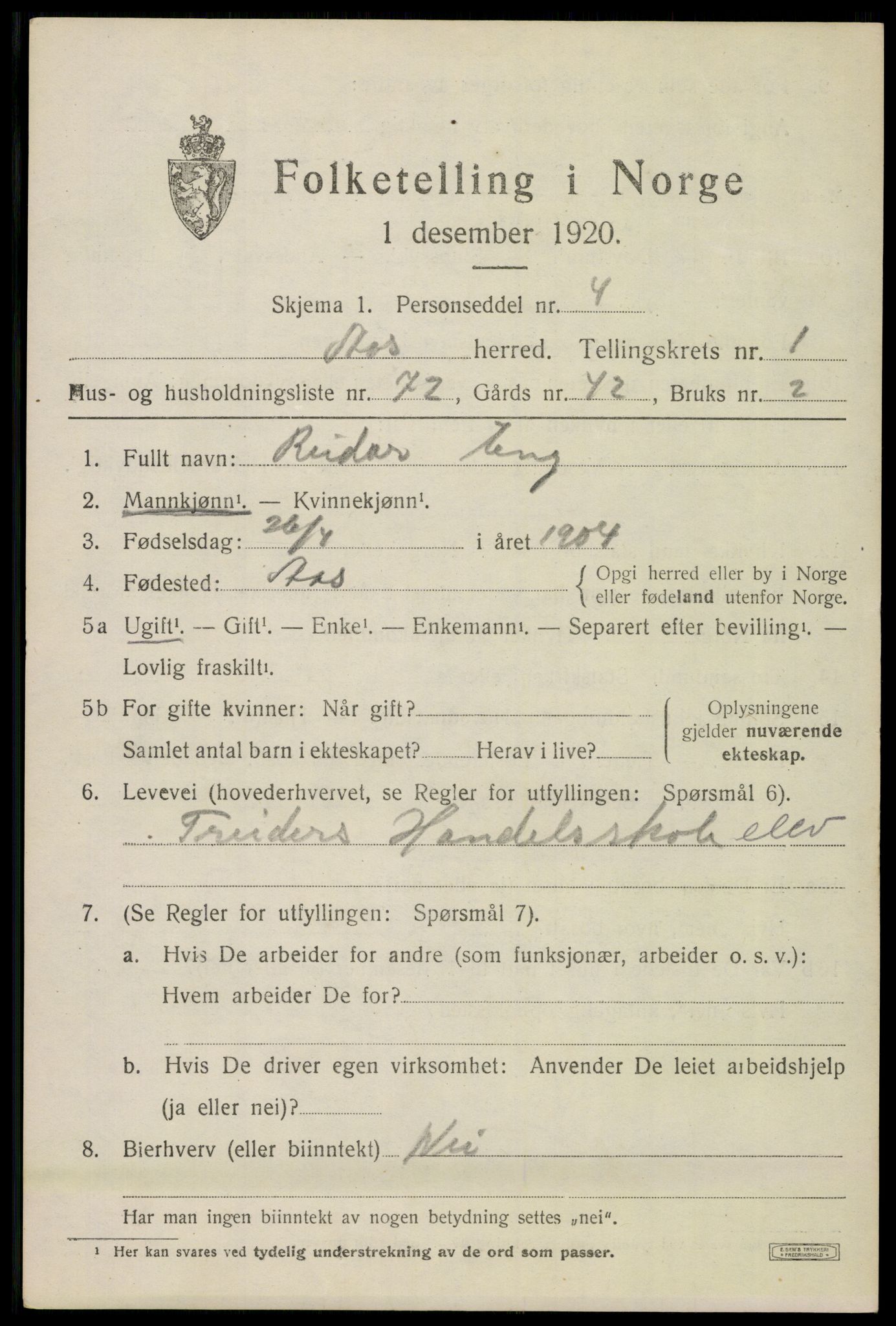 SAO, 1920 census for Ås, 1920, p. 2082