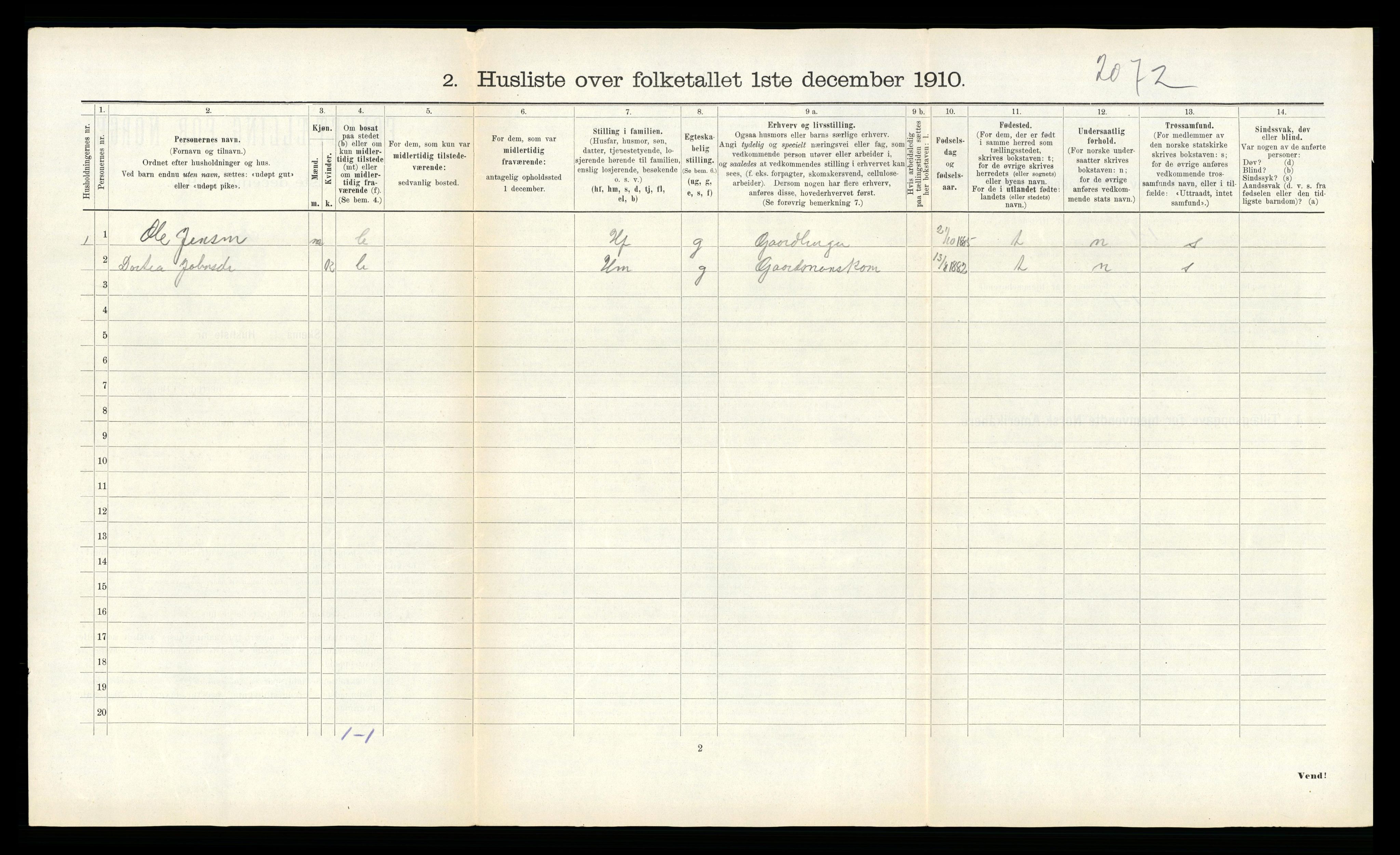 RA, 1910 census for Lierne, 1910, p. 316