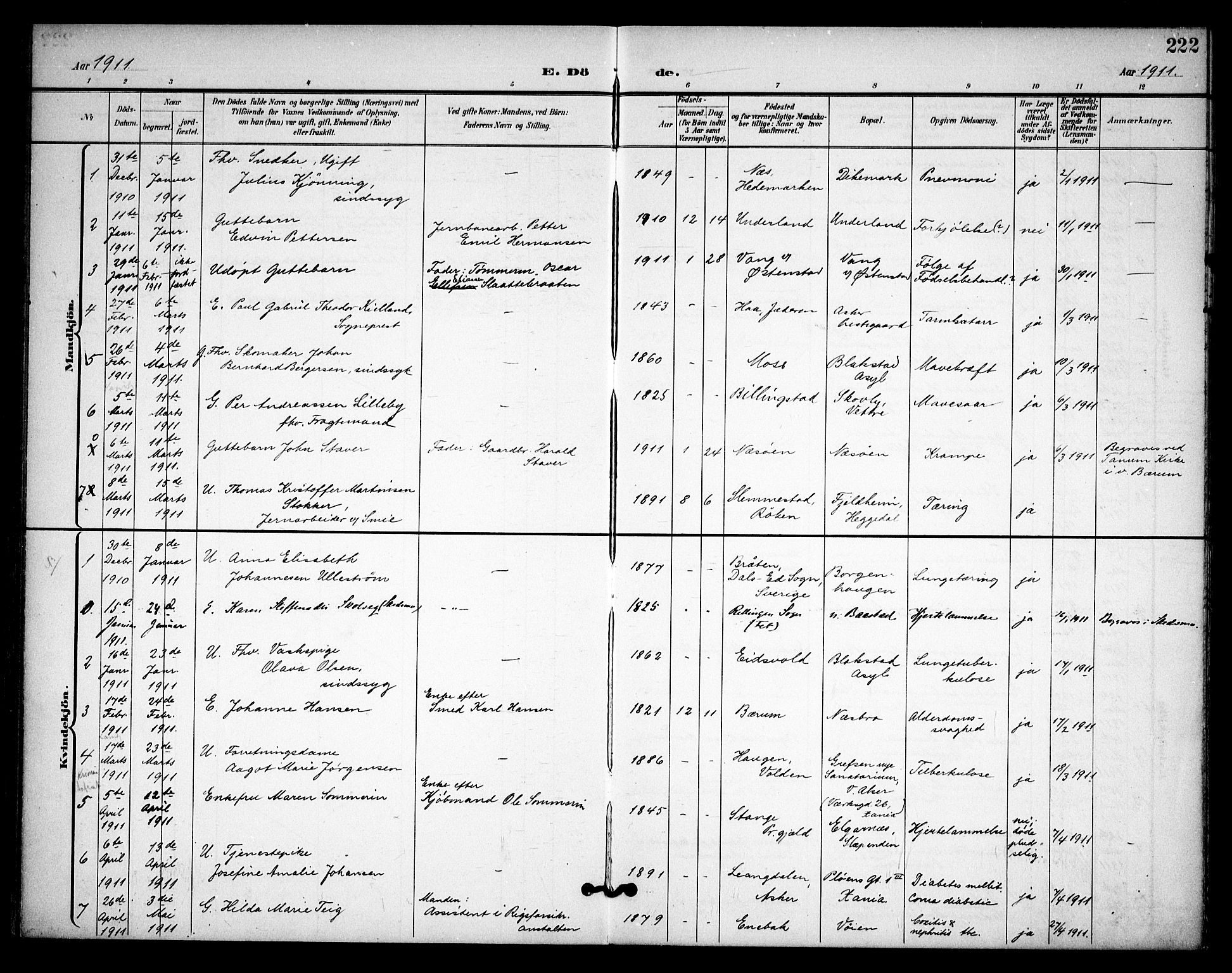 Asker prestekontor Kirkebøker, AV/SAO-A-10256a/F/Fa/L0015: Parish register (official) no. I 15, 1896-1915, p. 222