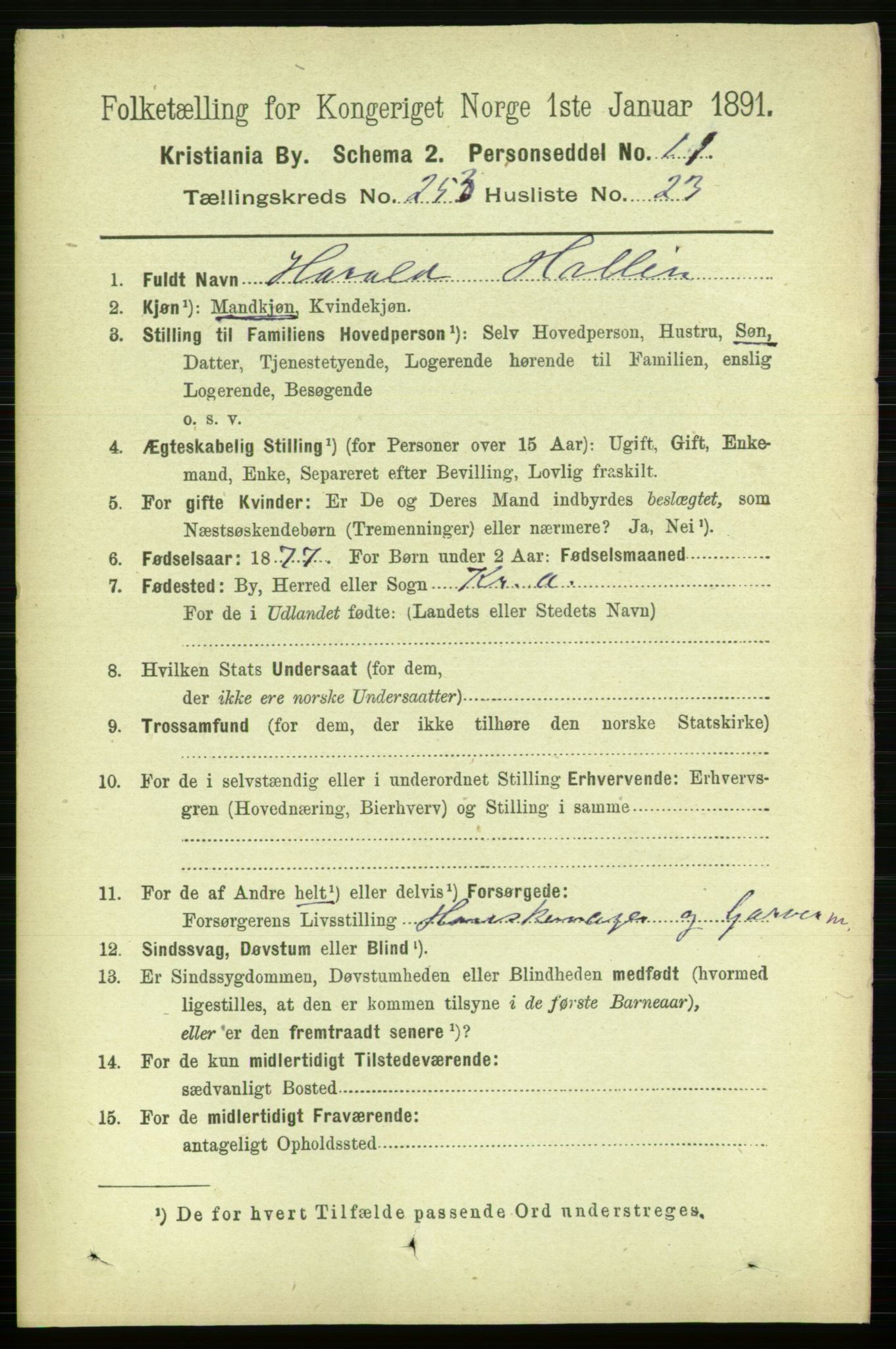 RA, 1891 census for 0301 Kristiania, 1891, p. 154426