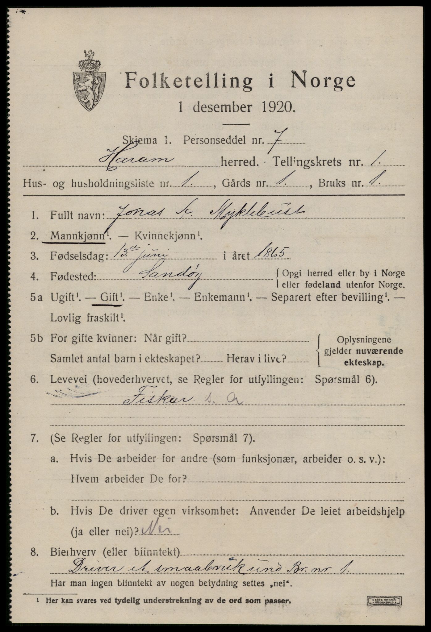 SAT, 1920 census for Haram, 1920, p. 985