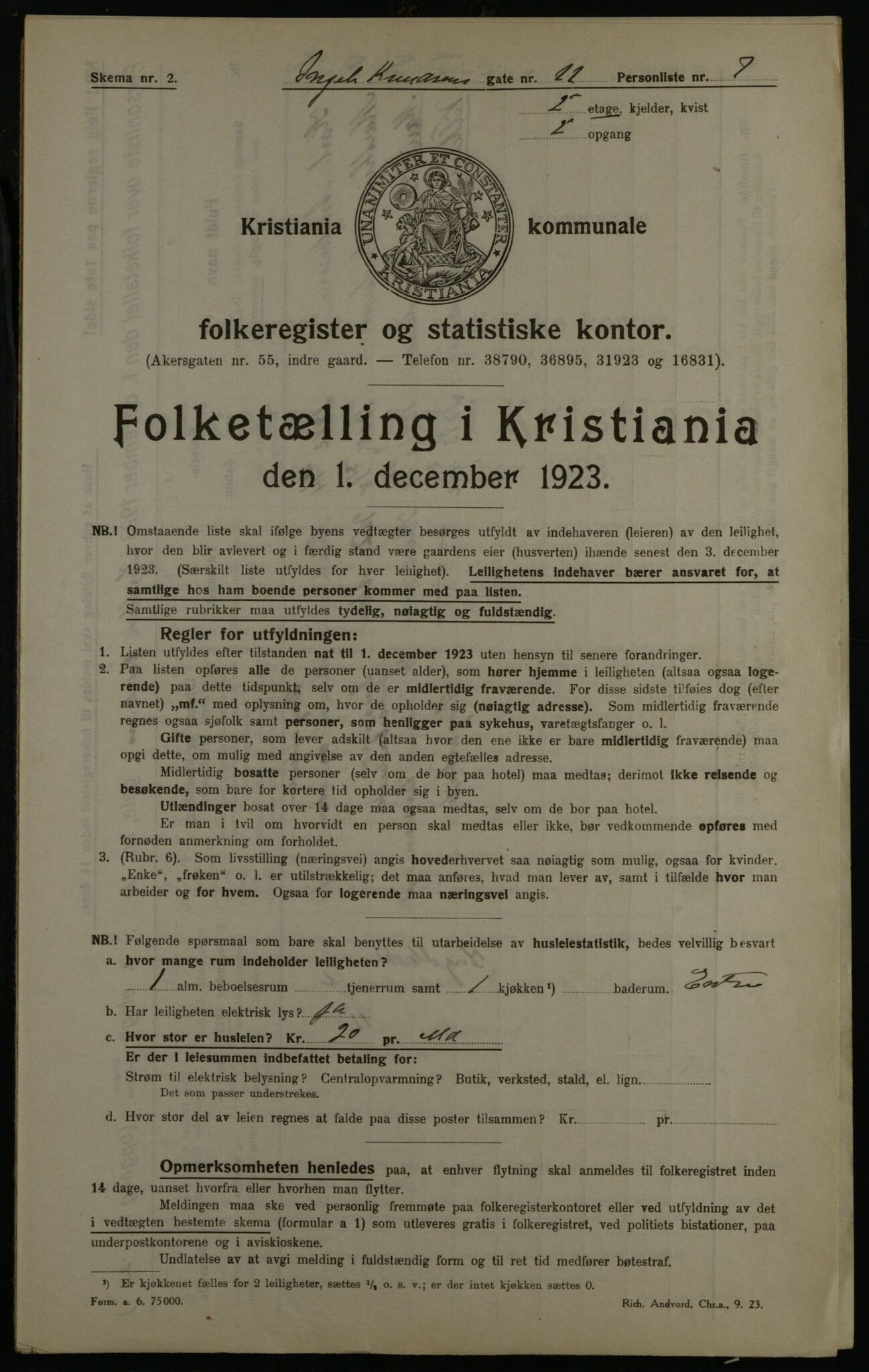 OBA, Municipal Census 1923 for Kristiania, 1923, p. 49056