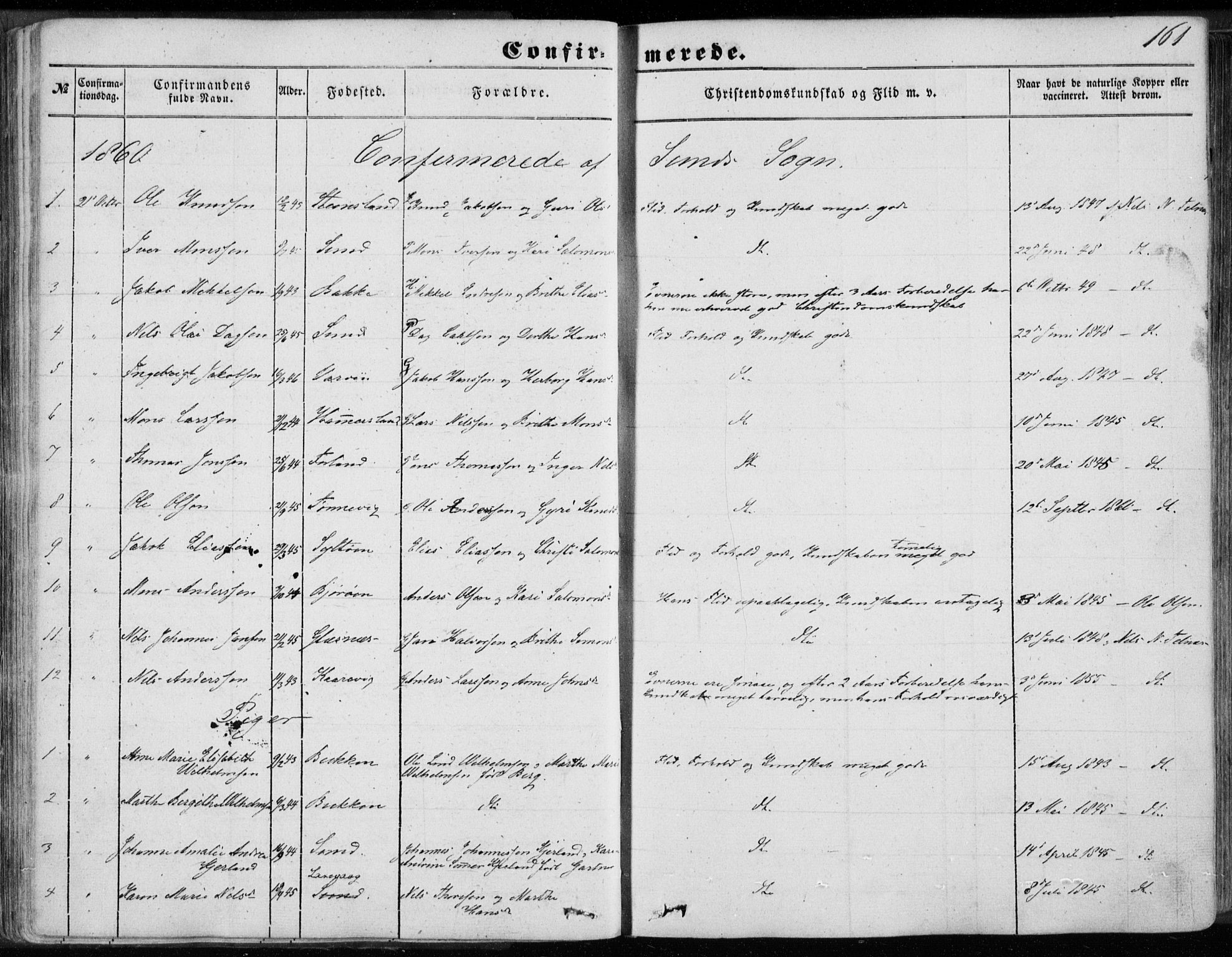 Sund sokneprestembete, SAB/A-99930: Parish register (official) no. A 14, 1850-1866, p. 161