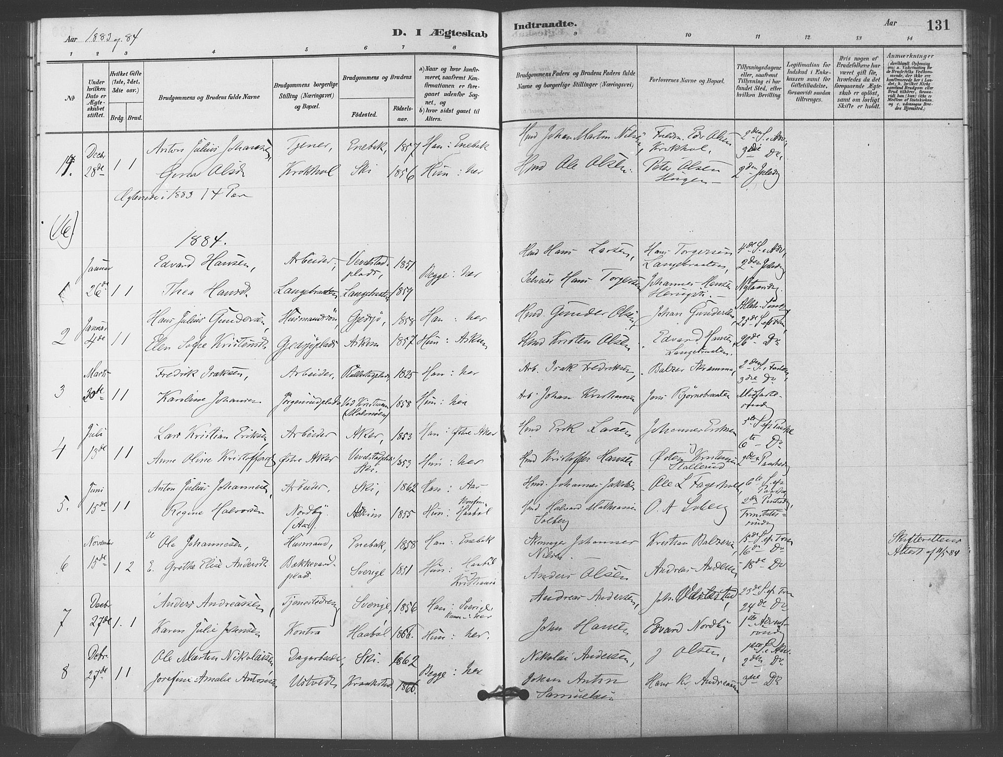 Kråkstad prestekontor Kirkebøker, AV/SAO-A-10125a/F/Fb/L0001: Parish register (official) no. II 1, 1880-1892, p. 131