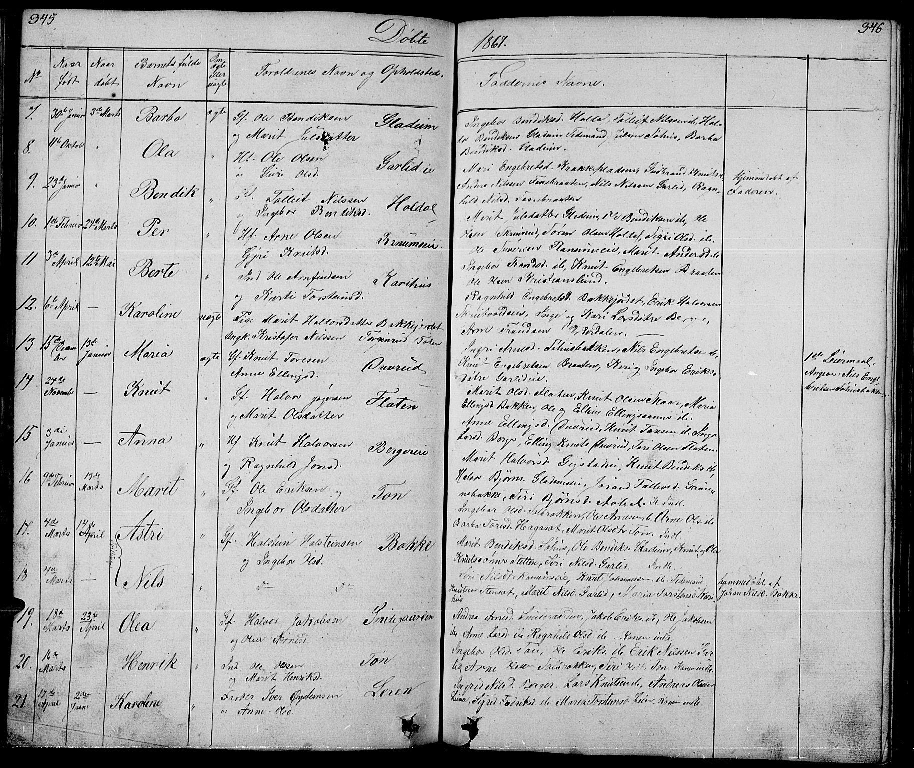 Nord-Aurdal prestekontor, SAH/PREST-132/H/Ha/Hab/L0001: Parish register (copy) no. 1, 1834-1887, p. 345-346