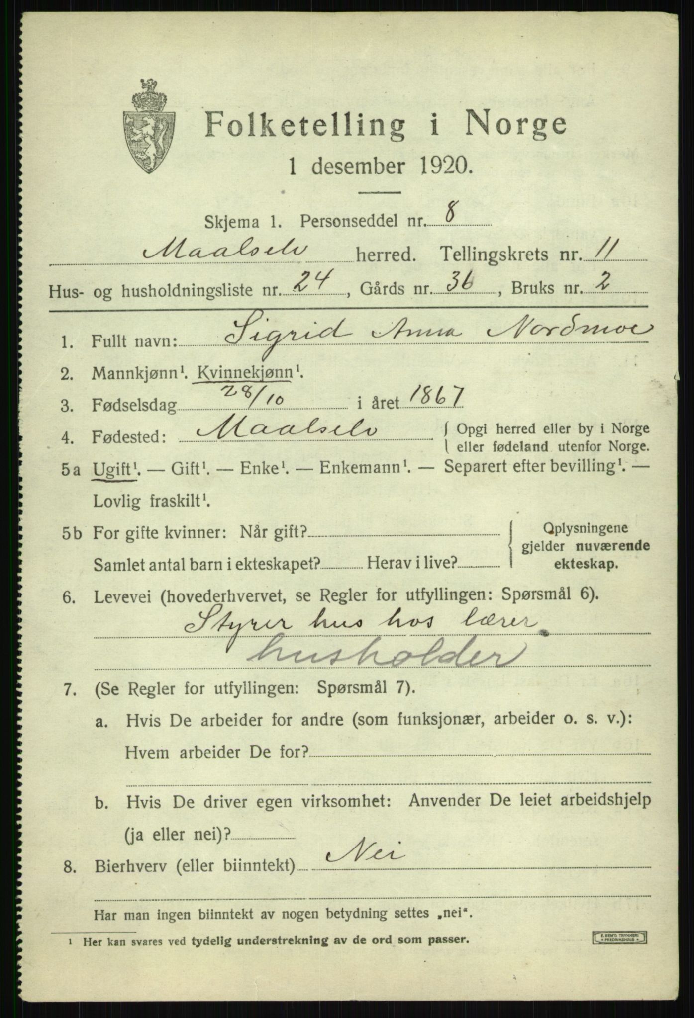 SATØ, 1920 census for Målselv, 1920, p. 6425