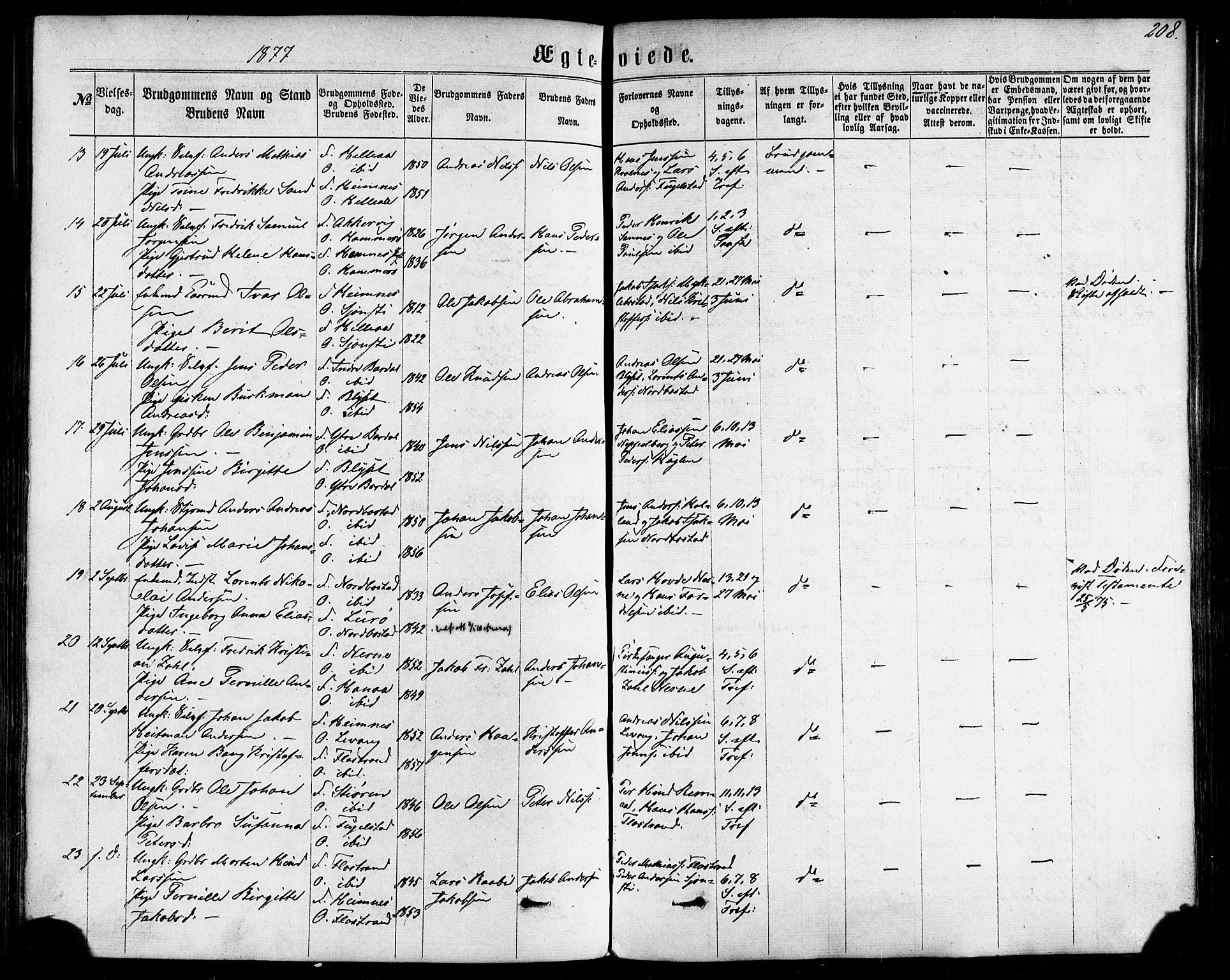 Ministerialprotokoller, klokkerbøker og fødselsregistre - Nordland, AV/SAT-A-1459/838/L0551: Parish register (official) no. 838A09, 1864-1880, p. 208