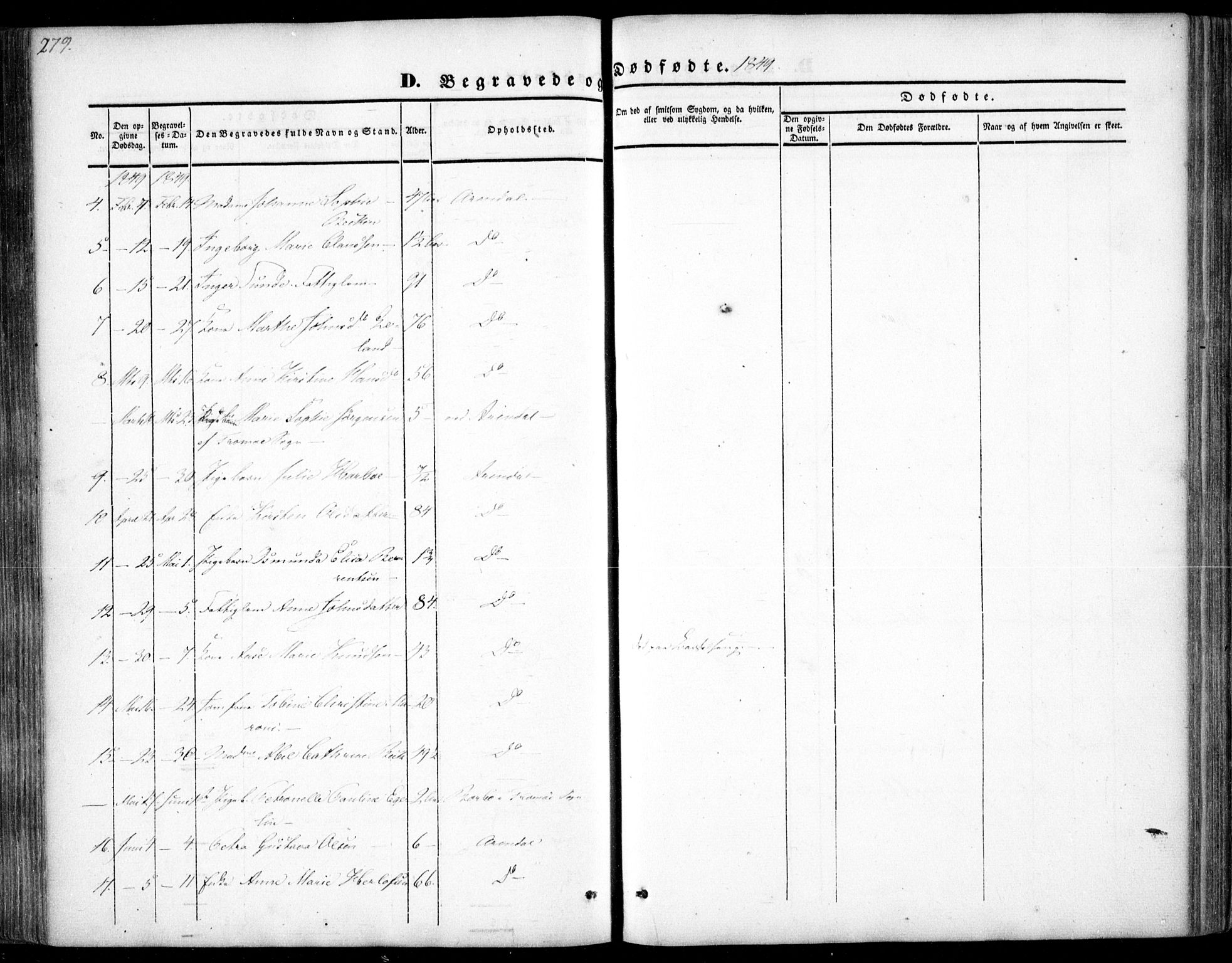 Arendal sokneprestkontor, Trefoldighet, AV/SAK-1111-0040/F/Fa/L0005: Parish register (official) no. A 5, 1838-1854, p. 279