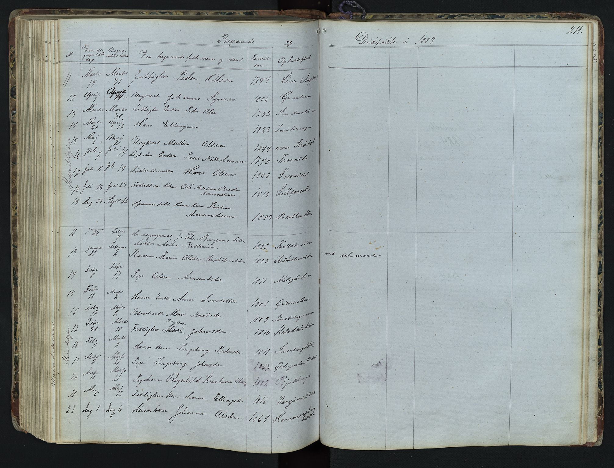 Vestre Gausdal prestekontor, SAH/PREST-094/H/Ha/Hab/L0001: Parish register (copy) no. 1, 1867-1895, p. 211