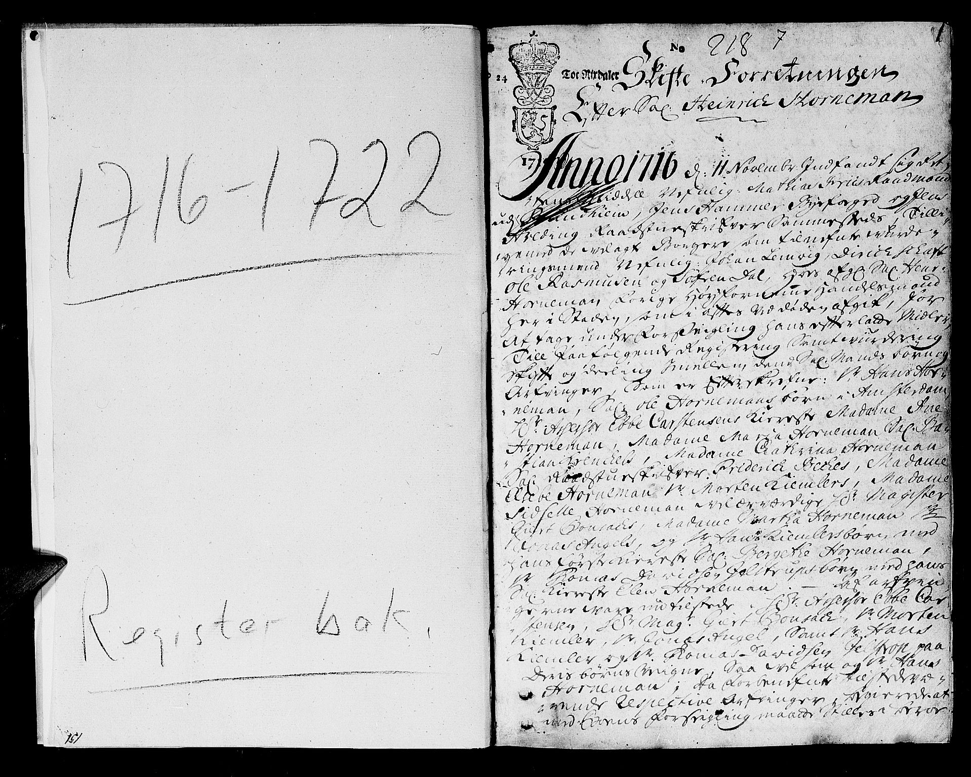 Trondheim byfogd, AV/SAT-A-0003/1/3/3A/L0008: Skifteprotokoll - gml.nr.8. (m/ register), 1716-1722, p. 0b-1a