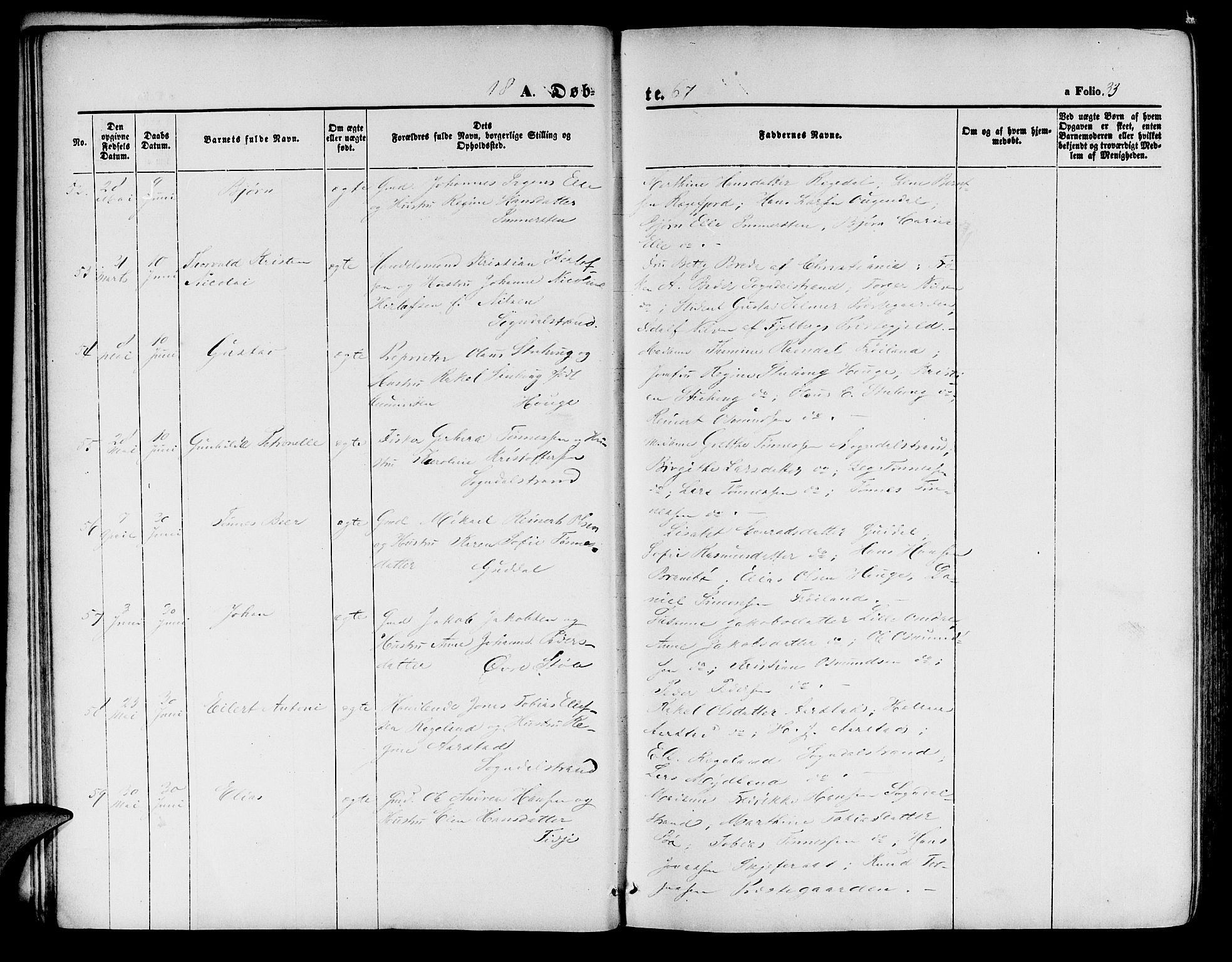 Sokndal sokneprestkontor, AV/SAST-A-101808: Parish register (copy) no. B 3, 1865-1879, p. 33