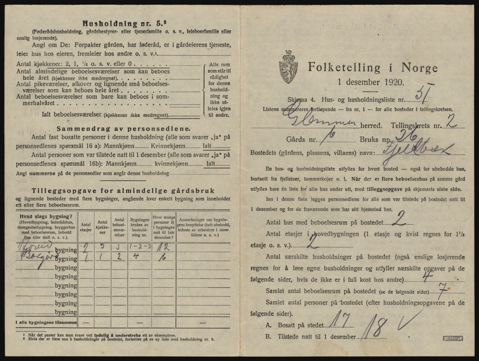 SAO, 1920 census for Glemmen, 1920, p. 299