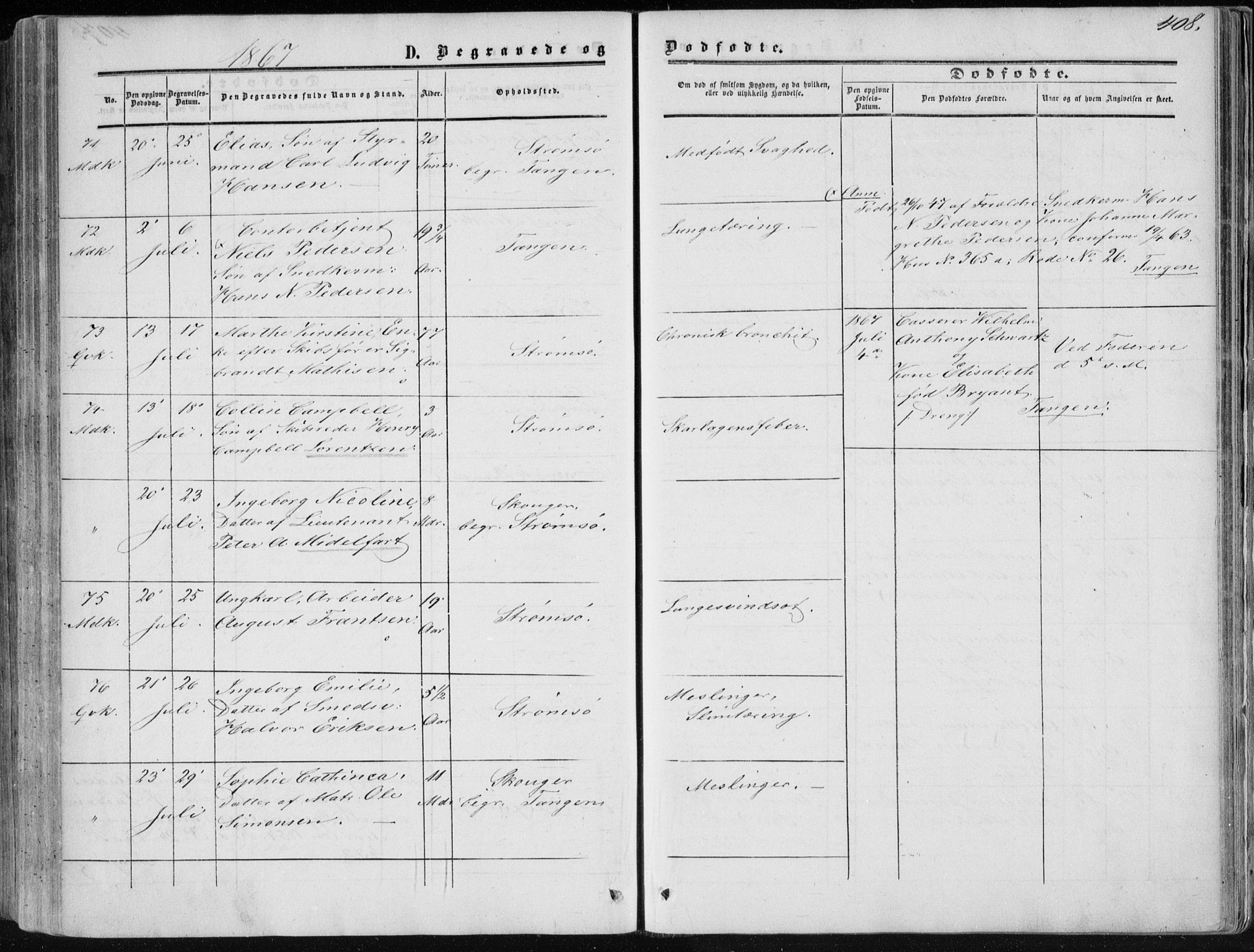 Strømsø kirkebøker, SAKO/A-246/F/Fa/L0015: Parish register (official) no. I 15, 1859-1868, p. 408