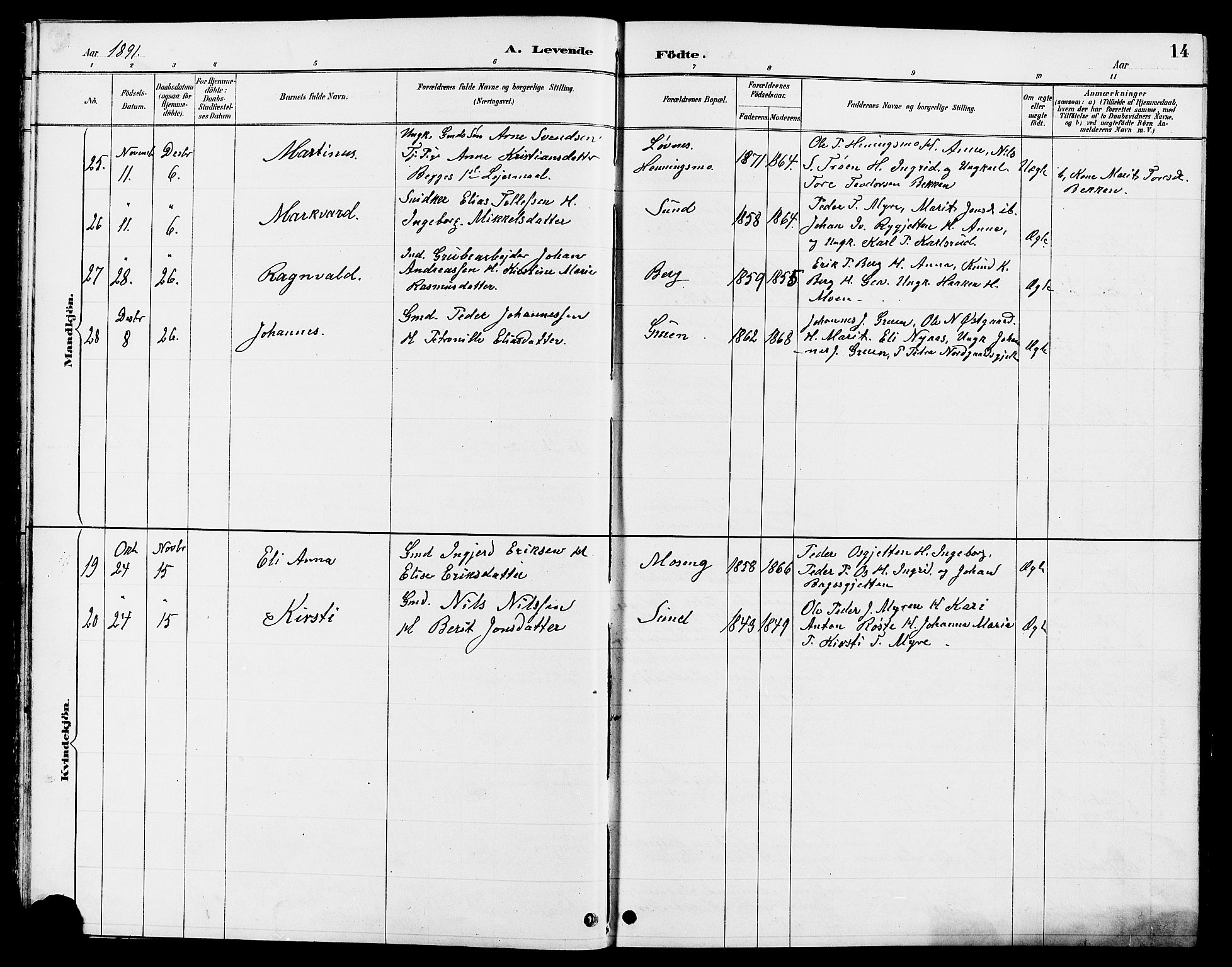 Tolga prestekontor, AV/SAH-PREST-062/L/L0008: Parish register (copy) no. 8, 1887-1912, p. 14