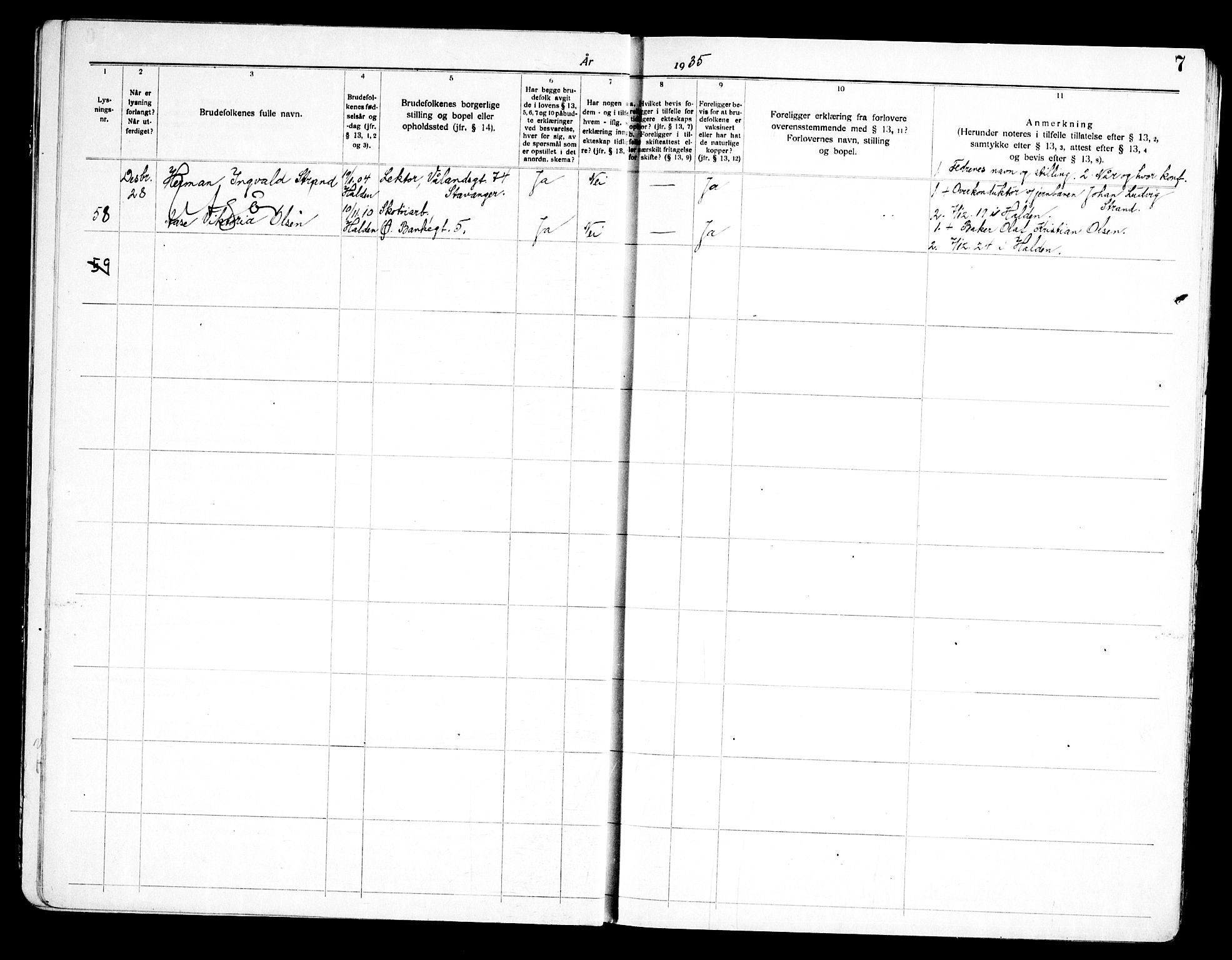 Halden prestekontor Kirkebøker, AV/SAO-A-10909/H/Ha/L0002: Banns register no. I 2, 1935-1949, p. 7